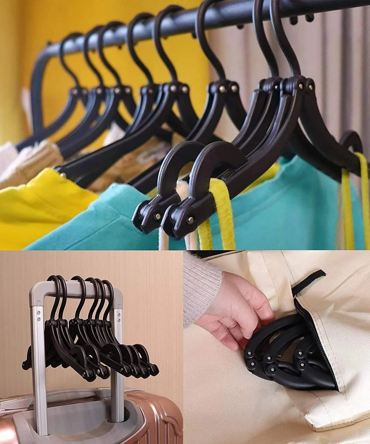 Set of 10 portable folding hangers for adults and children, ideal for travel.