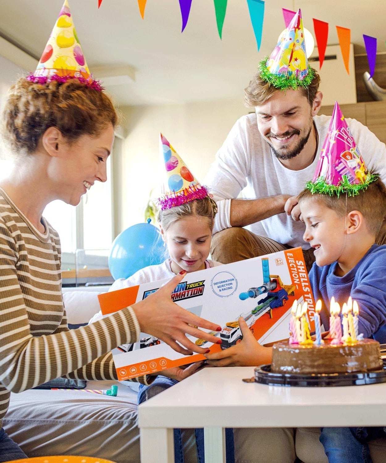 Large Truck Toys Include 2 Racing Cars+4 Ball, with Light & Sounds (Battery Not Included)