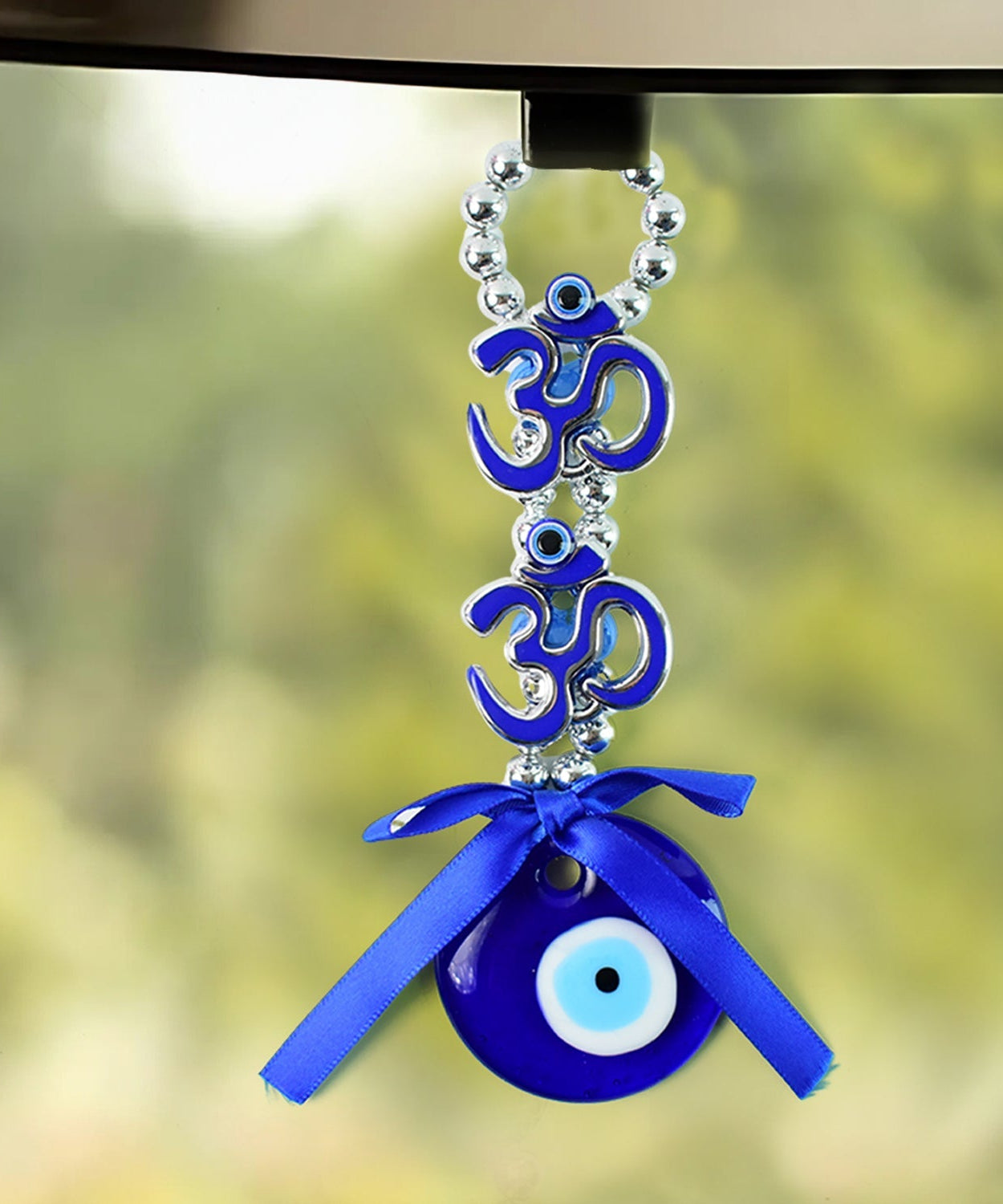 Double OM Nazar Battu Wall Hanging with Evil Eye Beads