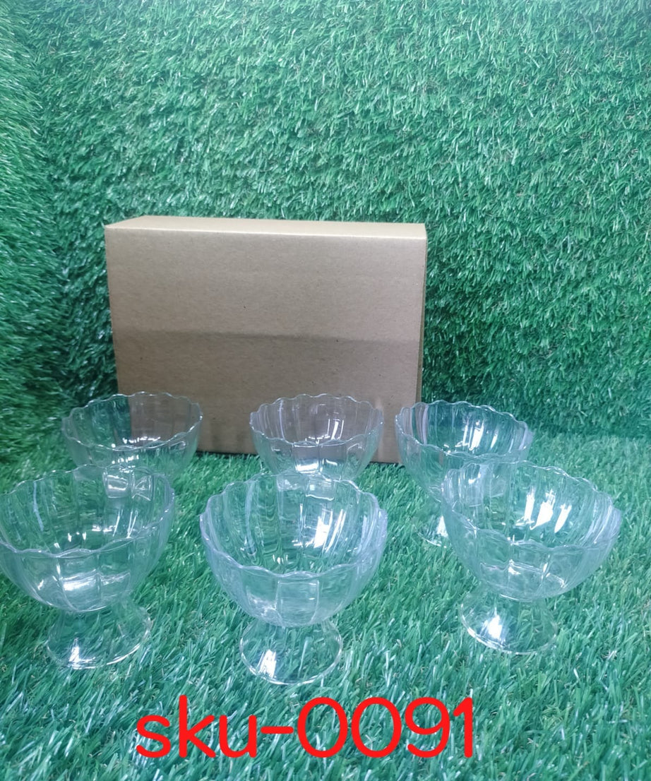 Versatile glass bowls for serving ice cream, fruits, and desserts, set of 6.