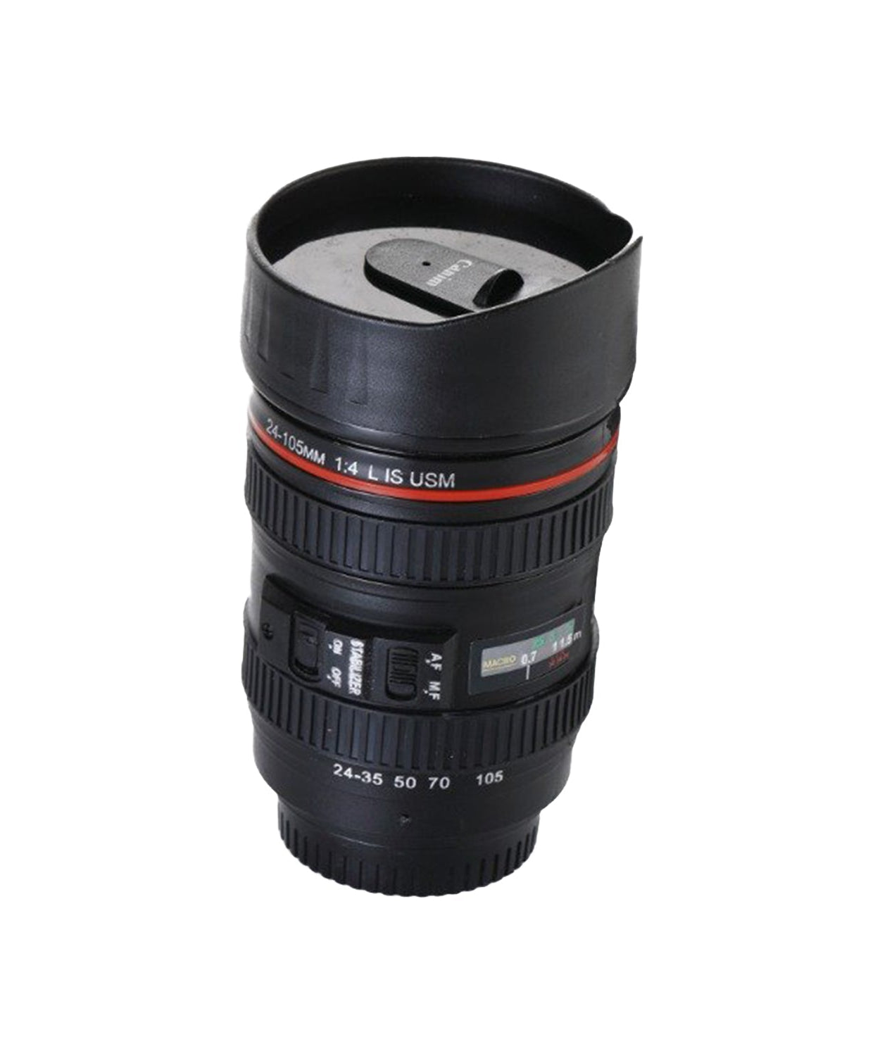 Camera lens shaped coffee mug with lid