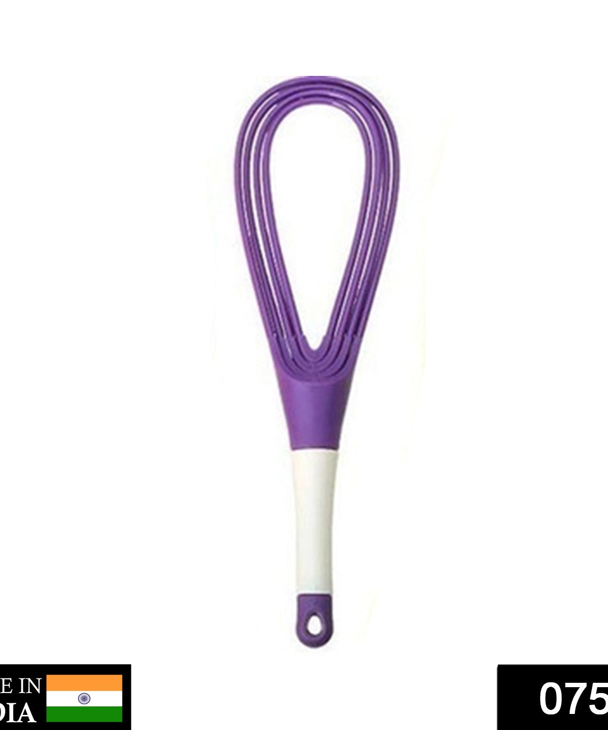 Versatile plastic whisk mixer for blending milk, coffee, eggs, and juices.