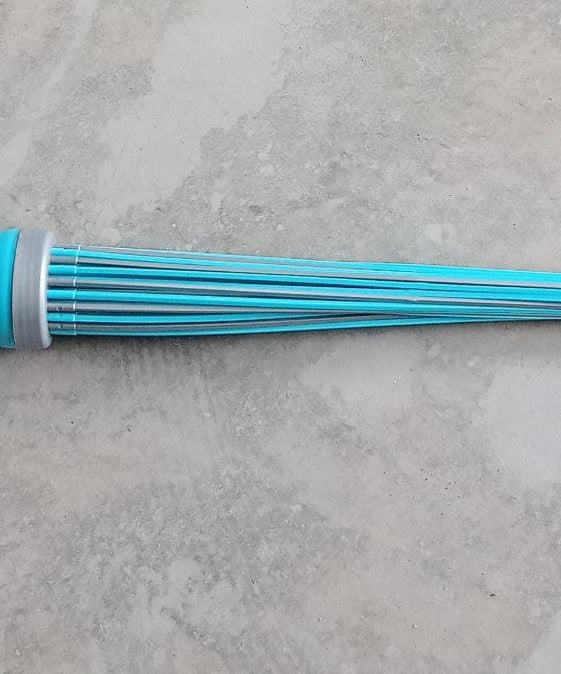 Plastic broom for cleaning, showing bristles and base
