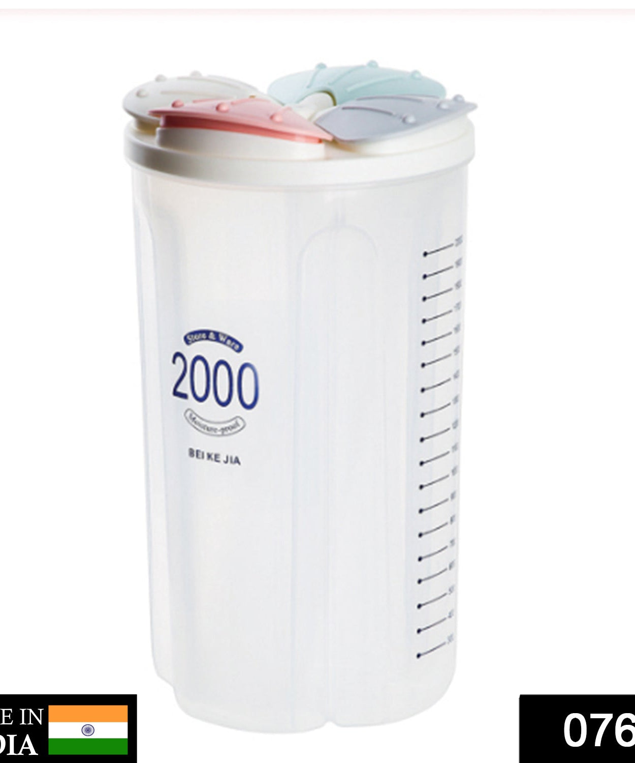 4-section transparent kitchen storage jars with airtight lids for better food storage.