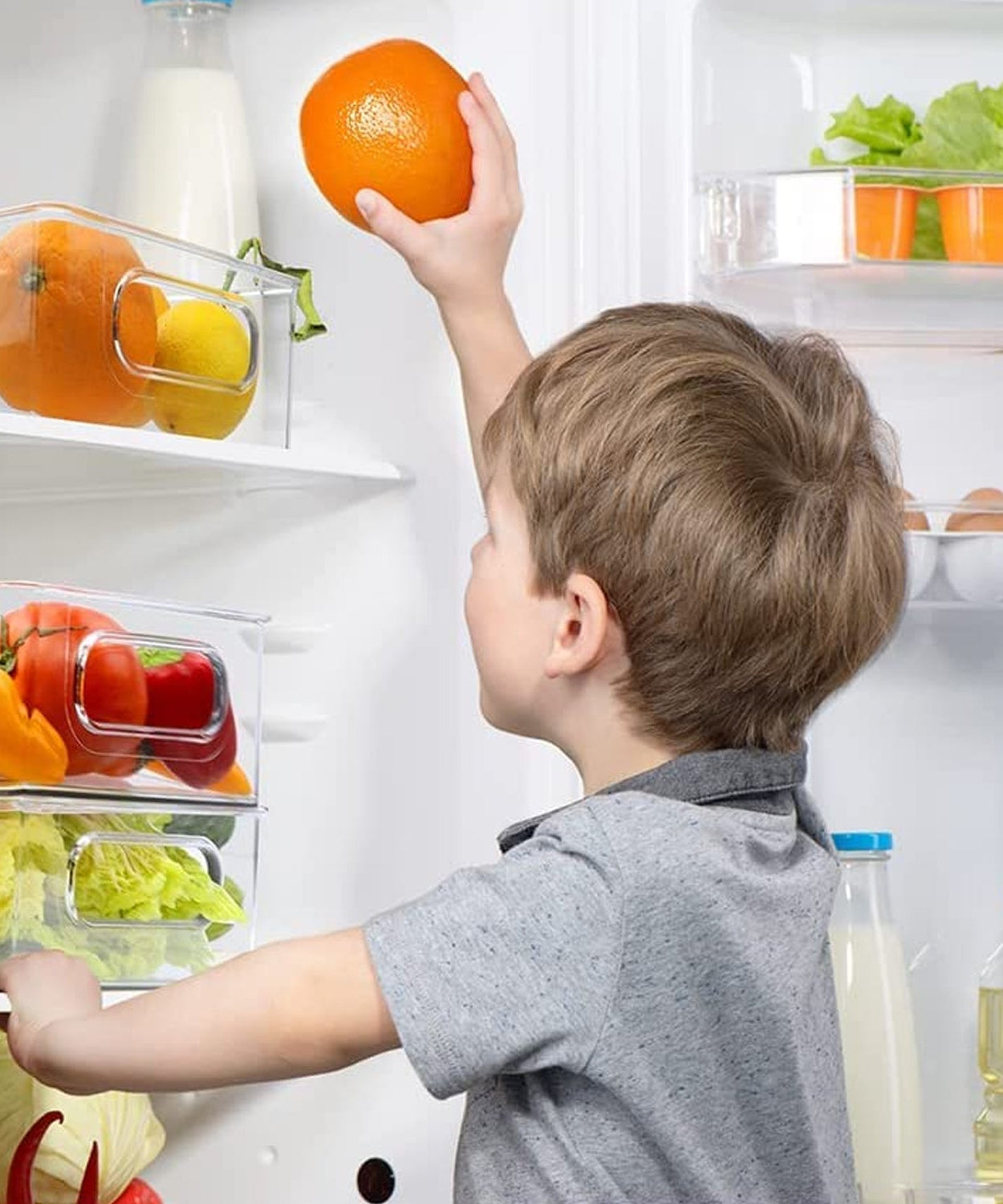 Plastic Refrigerator Organizer Bins, Set Of 2 Stackable Fridge Organizers with Handle, Clear Organizing Food Fruit Vegetables Pantry Storage Bins for Freezer kitchen Cabinet Organization and Storage (2 Pcs Set Mix Color)