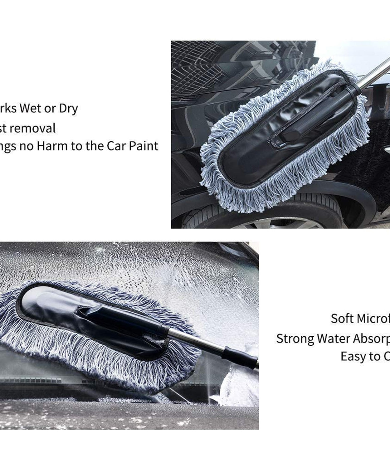 Car Duster, Long Retractable / Soft / Non-Slip / Handle Multipurpose Microfiber Wash Brush Vehicle Interior and Exterior Cleaning Kit with for Car, Boats or Home