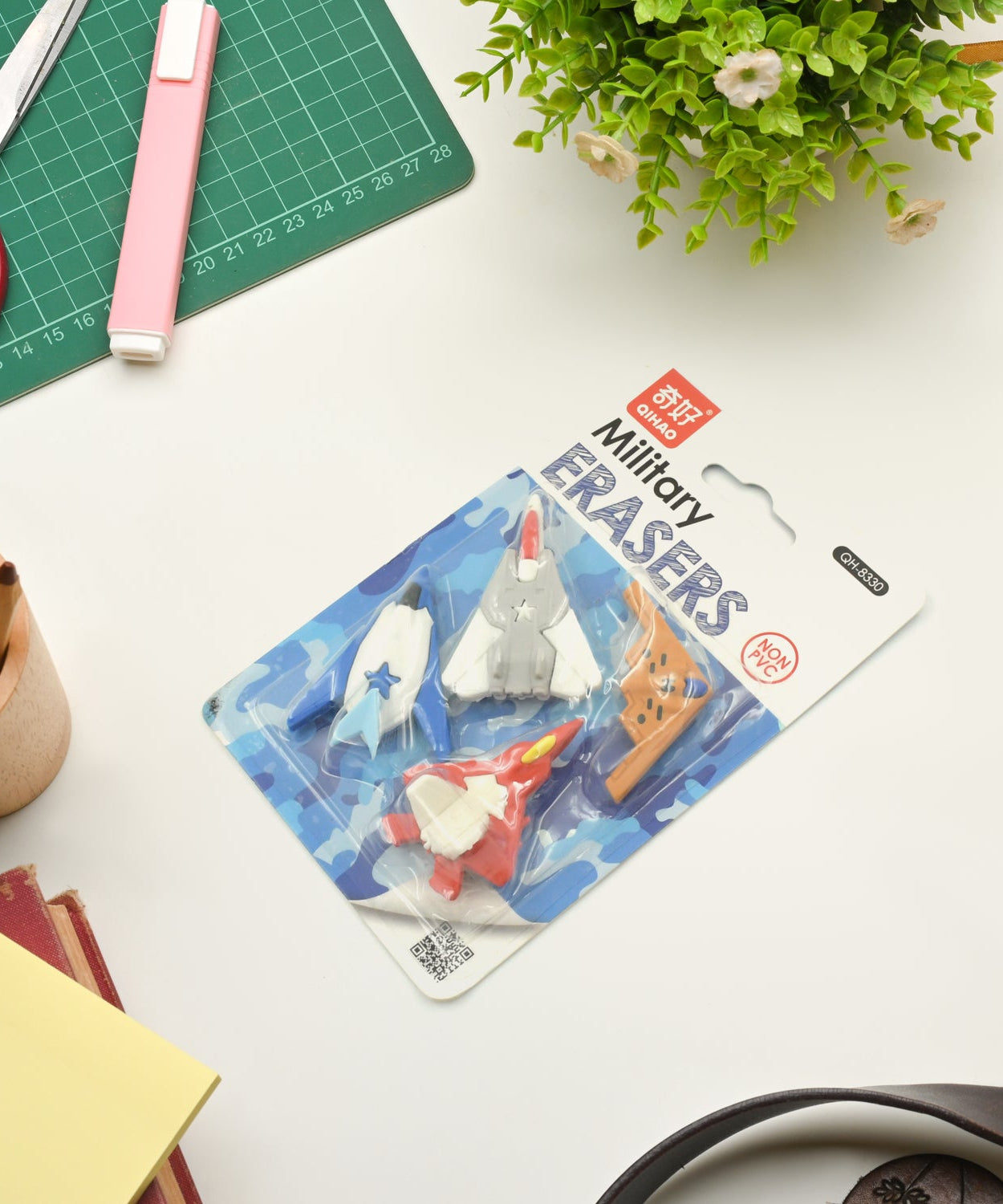 Fun eraser gift set with gun and plane designs