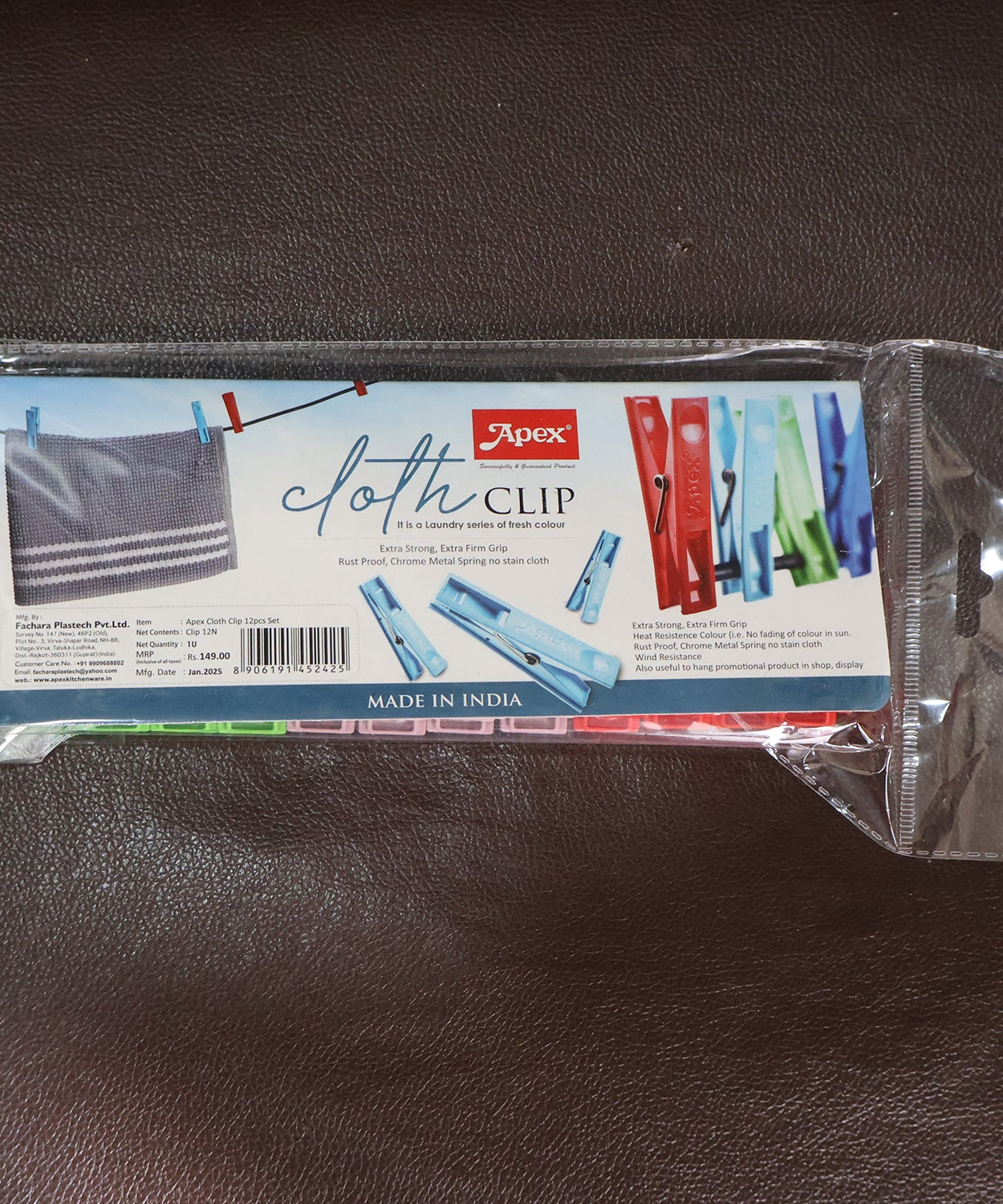 Durable Cloth Clips Set of 12 – Strong Grip Plastic Laundry Pegs with Stainless Steel Spring