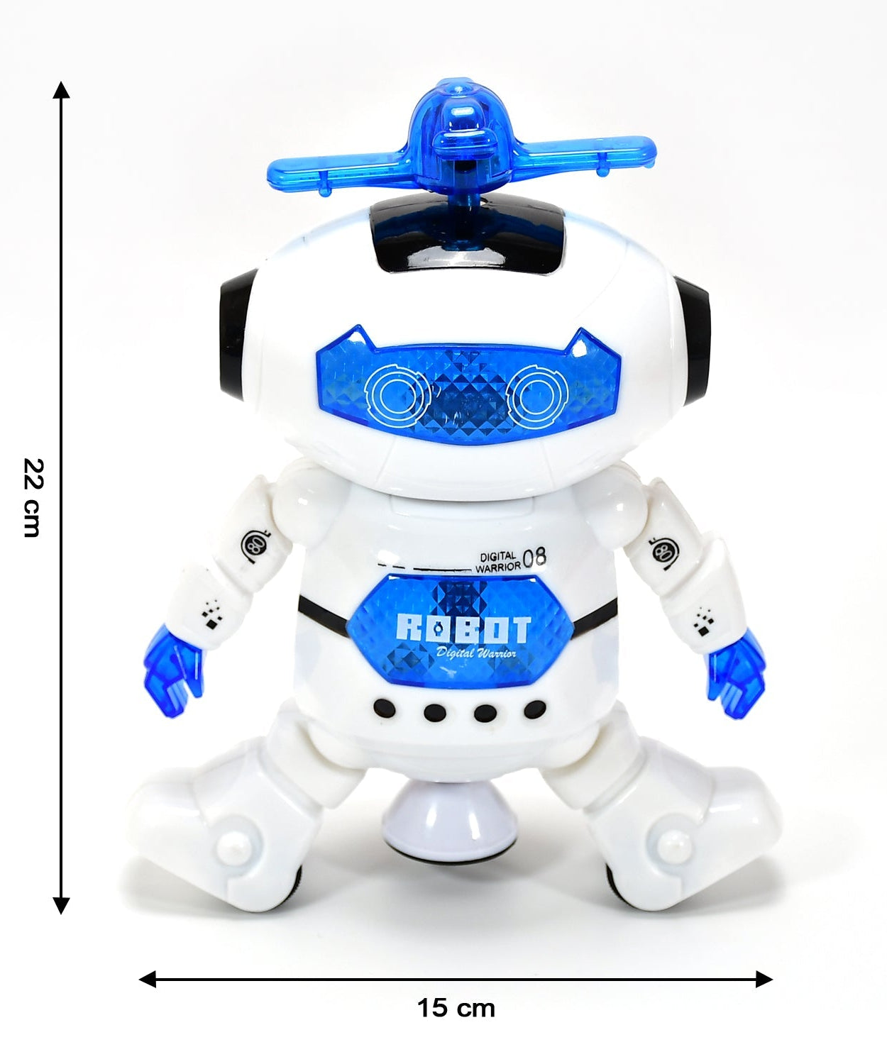 Interactive robot with lights and music.