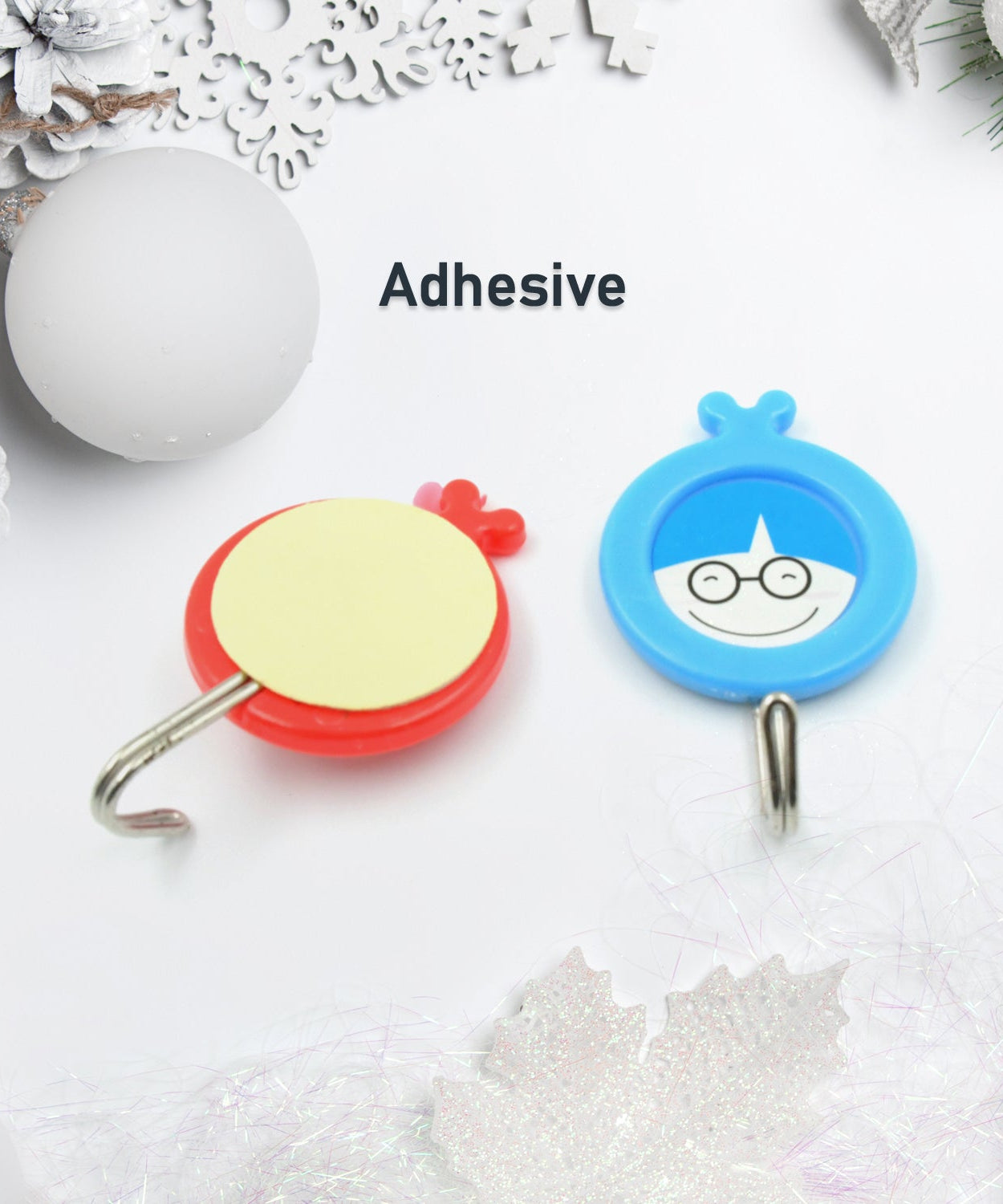 Durable hooks that stick to most surfaces.