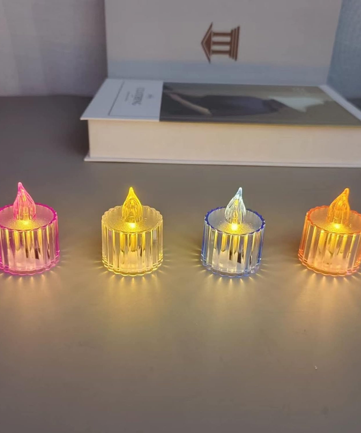 Flameless acrylic candles for festive decoration