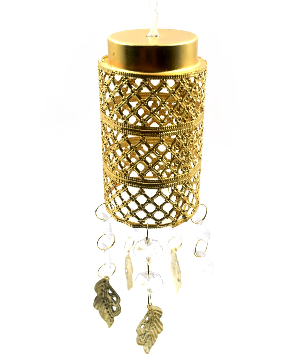 Decorative golden jhoomer with ornate design.