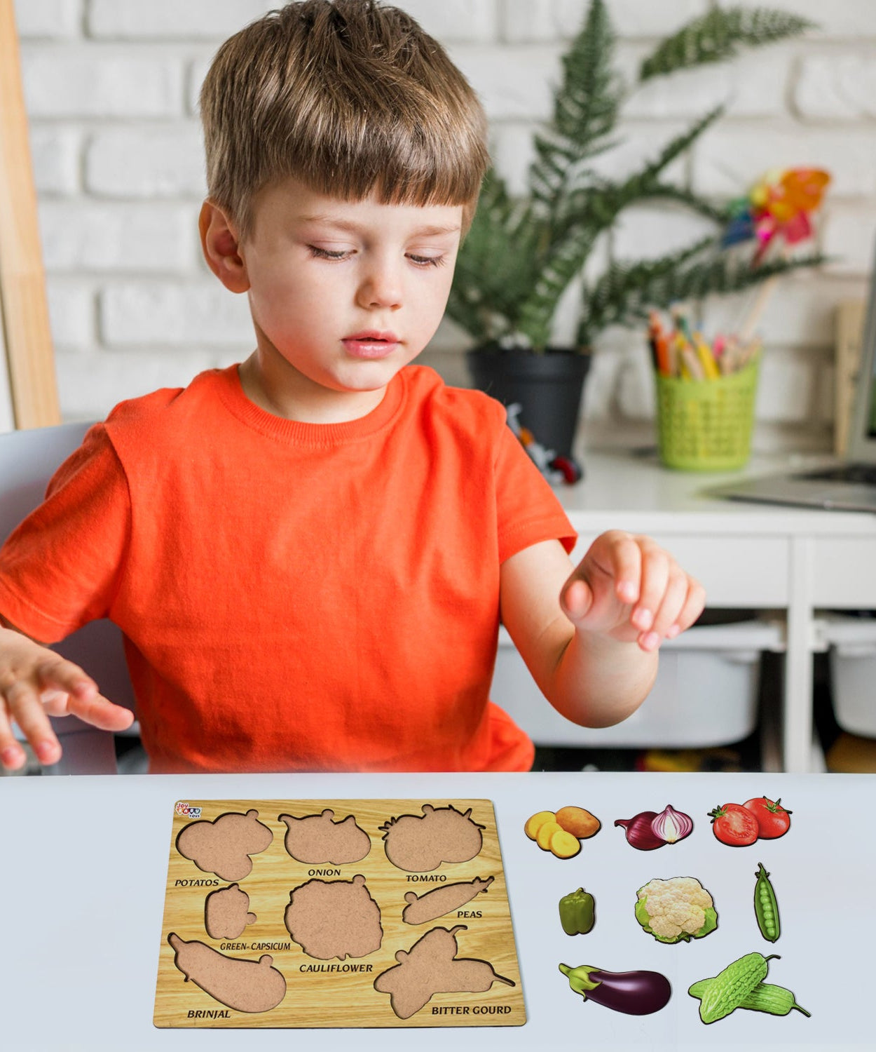 Lewo Wooden Vegetable Puzzle Learning Board