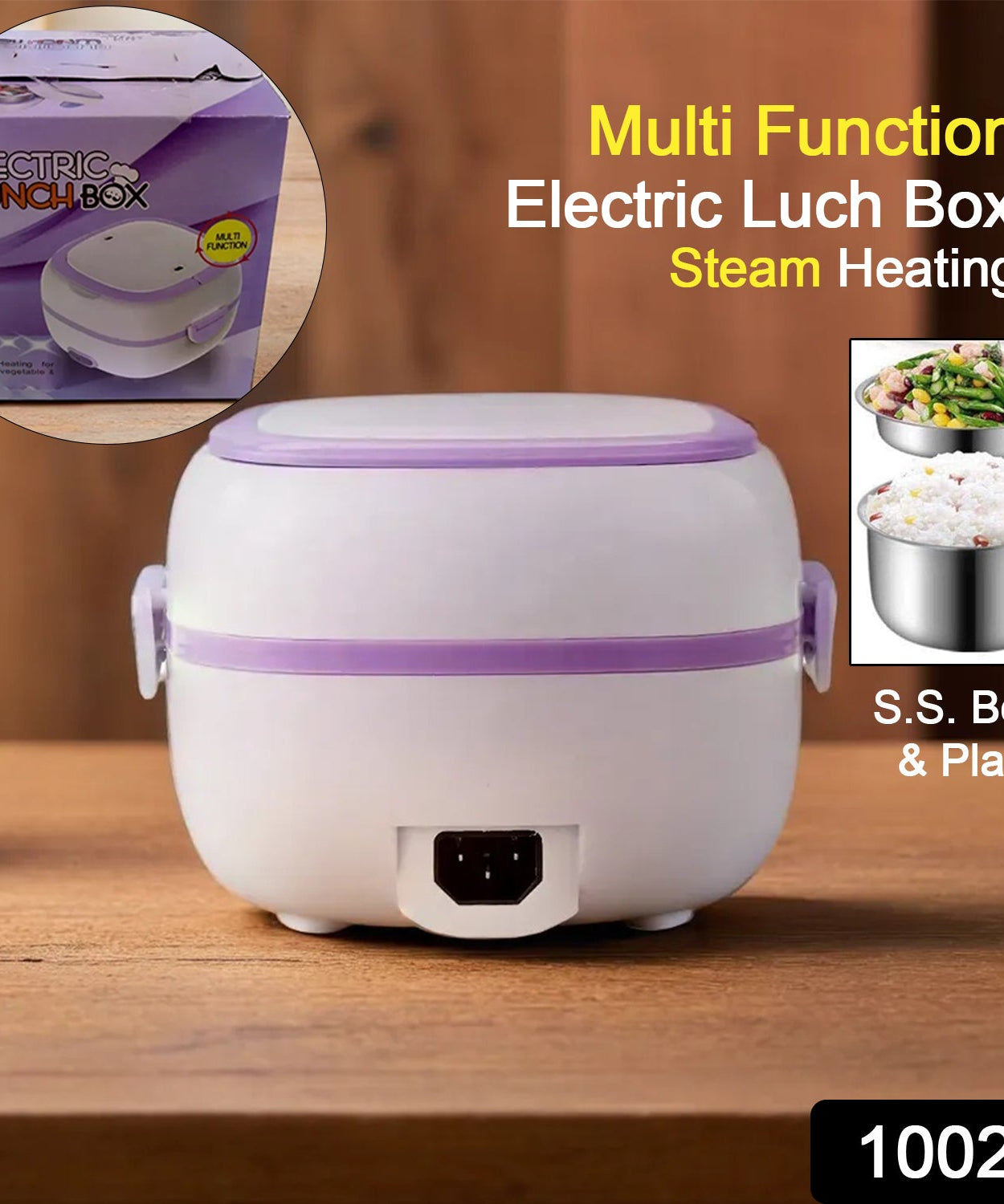 Electric Lunch Box Portable Food Warmer Food Heating Lunch Box Removable Food-Grade Stainless Steel Compartments, 220V 200W, for Car, Truck, office 