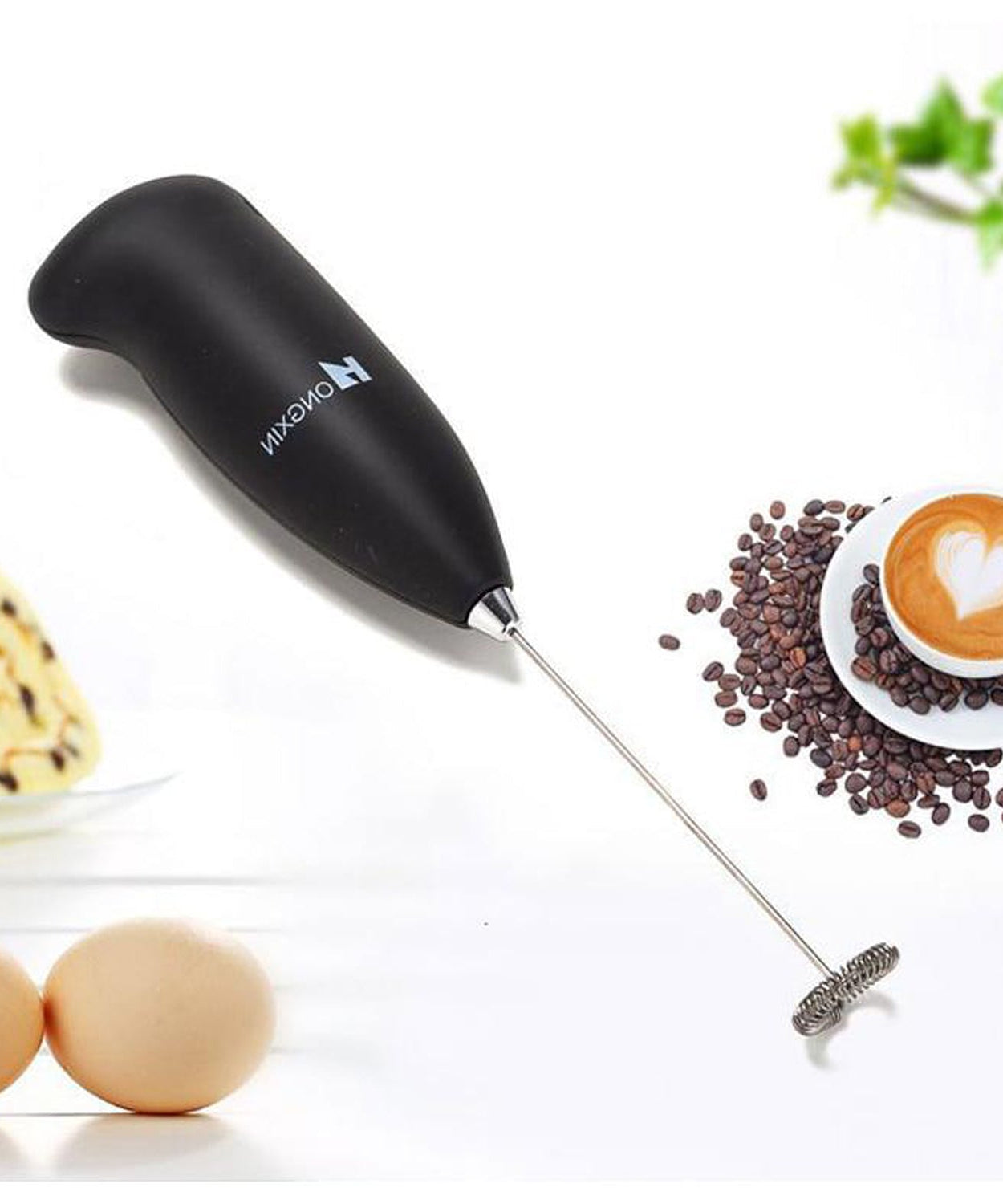 Handheld blender for blending and mixing food ingredients.