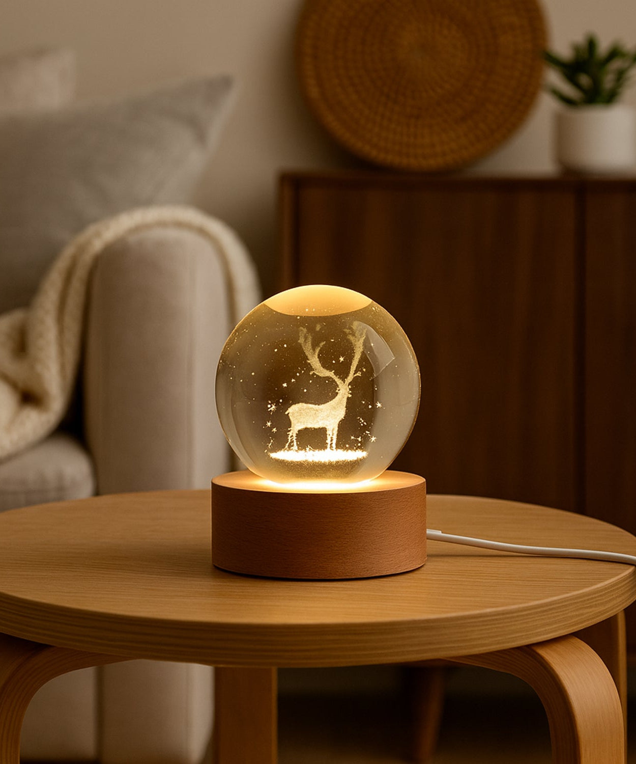 Crystal Ball Night Light Glass Ball Night Lamp with Wood Base