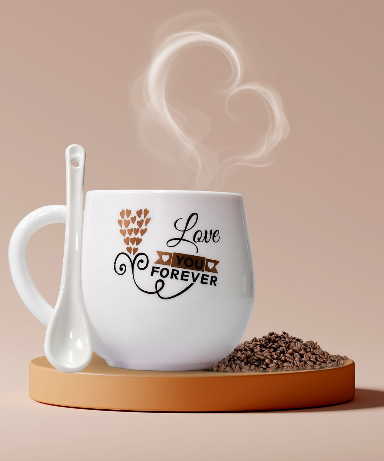 Multi-design ceramic coffee mug with spoon and box packaging