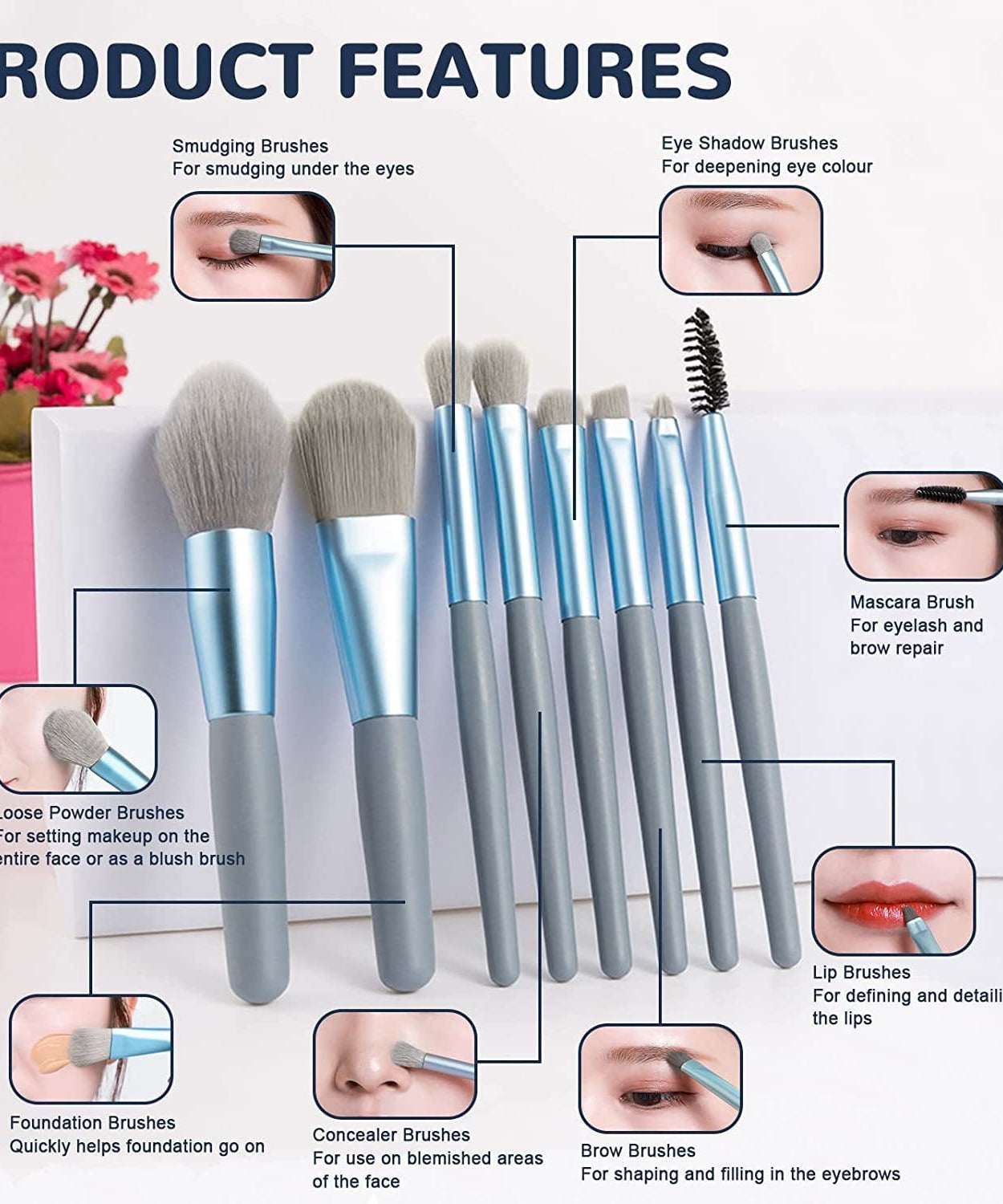 8-Piece Mini Makeup Brush Kit – Portable Premium Synthetic Set with Case (Mix Colors)