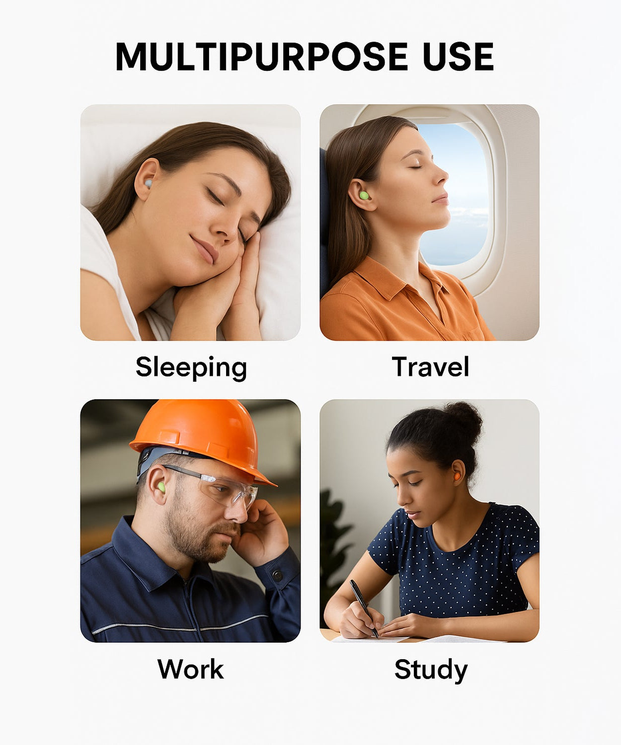 Soft Foam Noise-Cancelling Earplugs 4 pairs