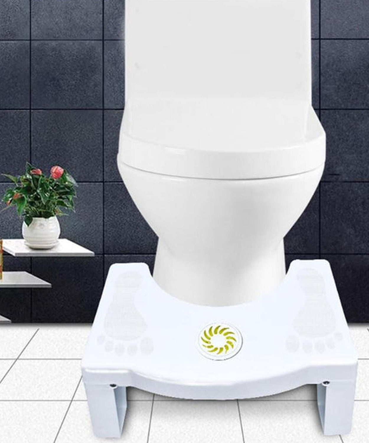 Portable and non-slip toilet squat stool, white color for hygiene.
