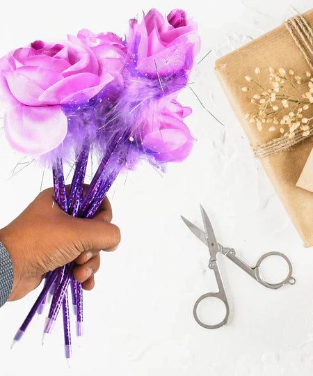 FASHION ROSE FLOWER & STAR DESIGN BALL PEN SMOOTH WRITING FOR WEDDING , EVENTS & MULTIUSE PEN ( SET OF 5PC)