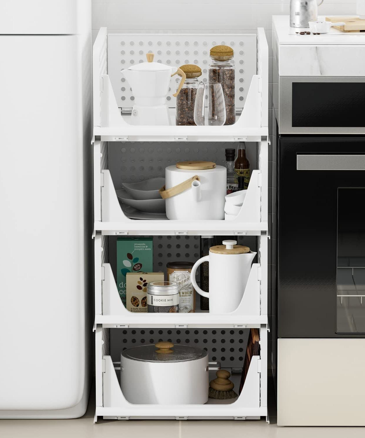 Plastic 4-layer drawer organizer, versatile and stackable for wardrobe or closet organization.