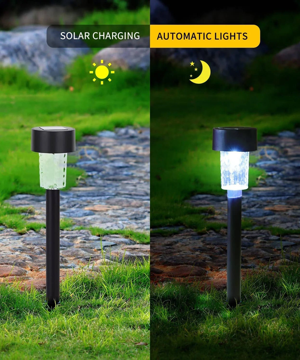 Solar-powered LED spotlight for outdoor landscaping and garden lighting.