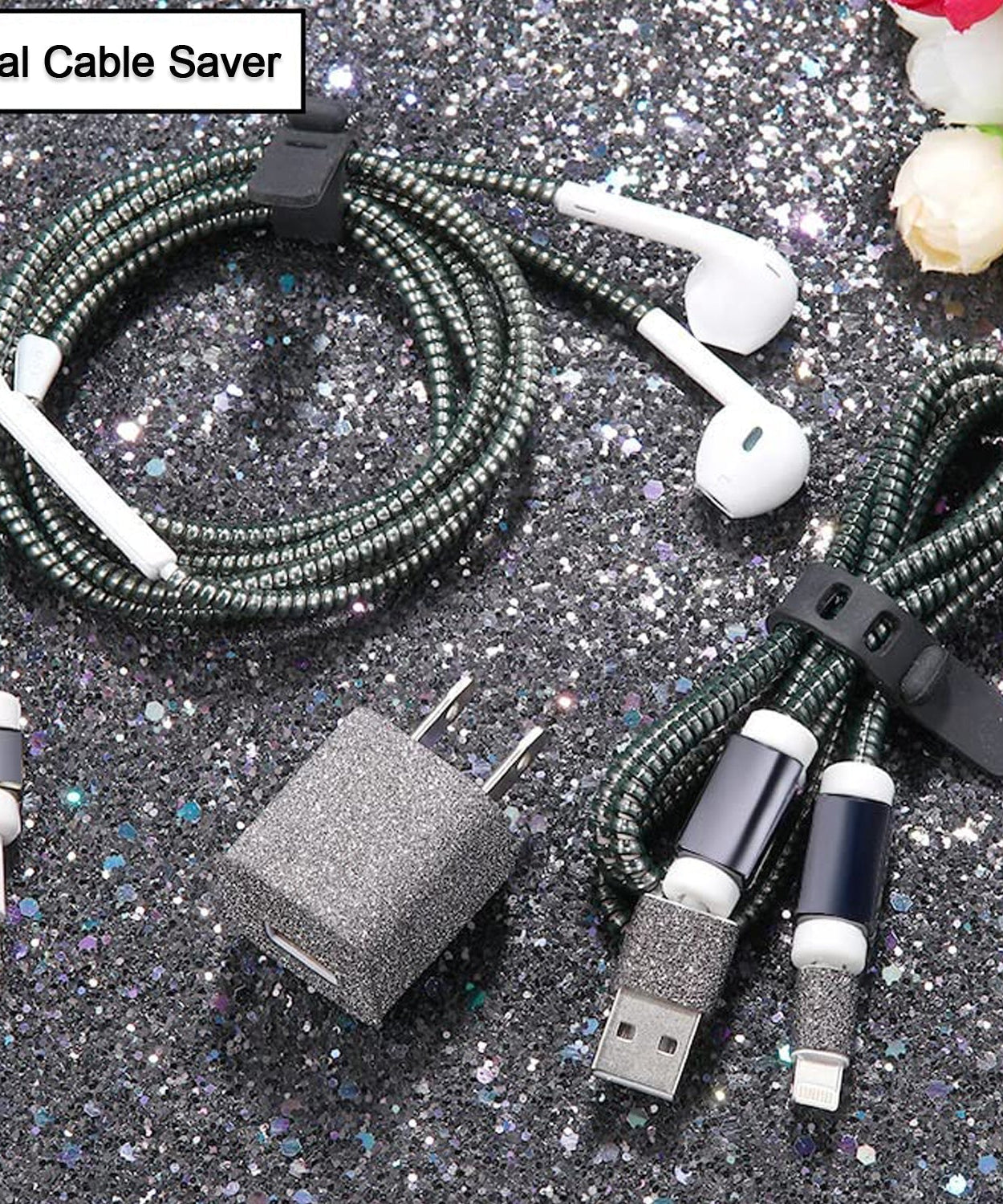 Metallic Cable Protector for Cords & Headphones (Spiral Wrap)
