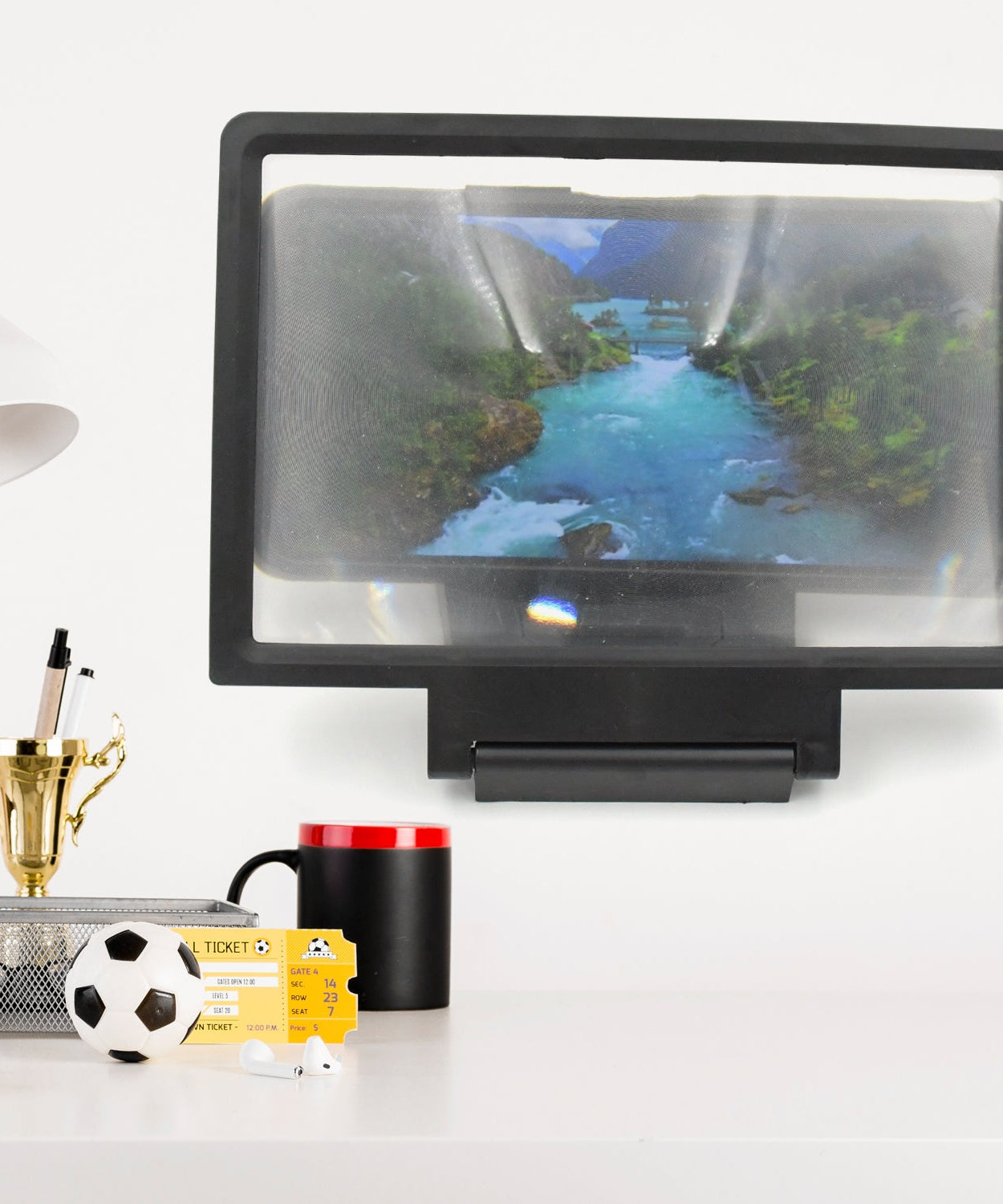 Screen magnifier with holder bracket, perfect for watching videos on the go