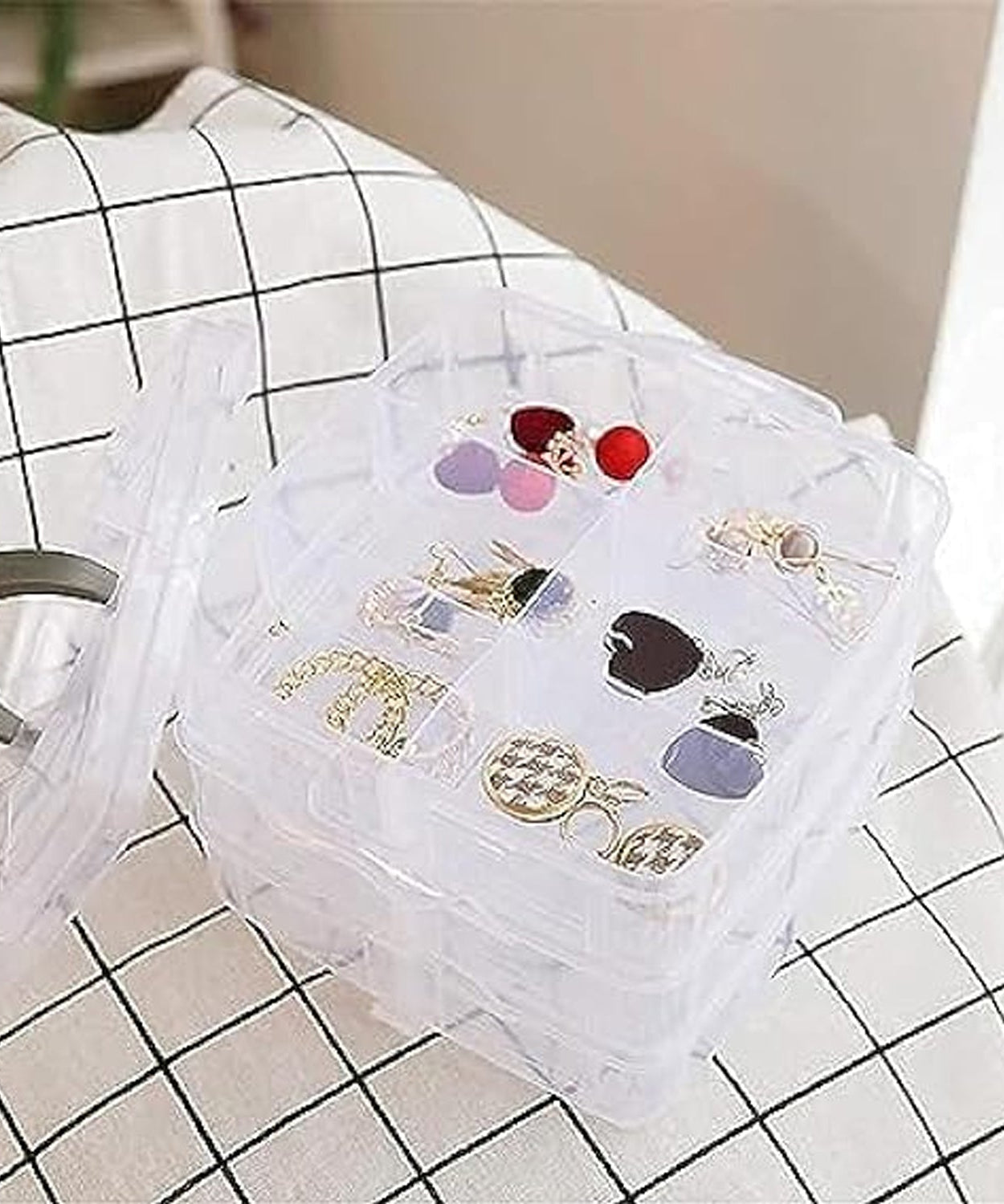 3-Tier 18 Sections Transparent Stackable Adjustable Compartment Slot Plastic Craft Storage Box