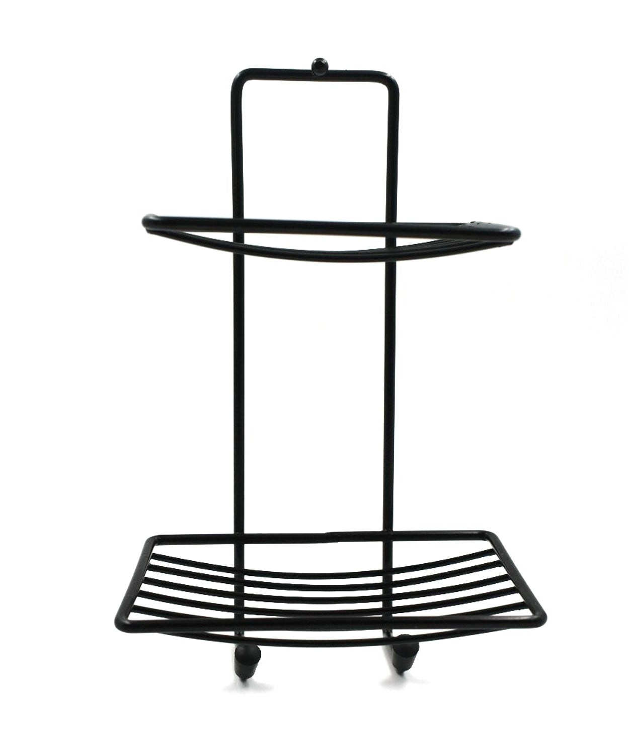 Space-saving stainless steel soap rack with two layers for bathroom use.