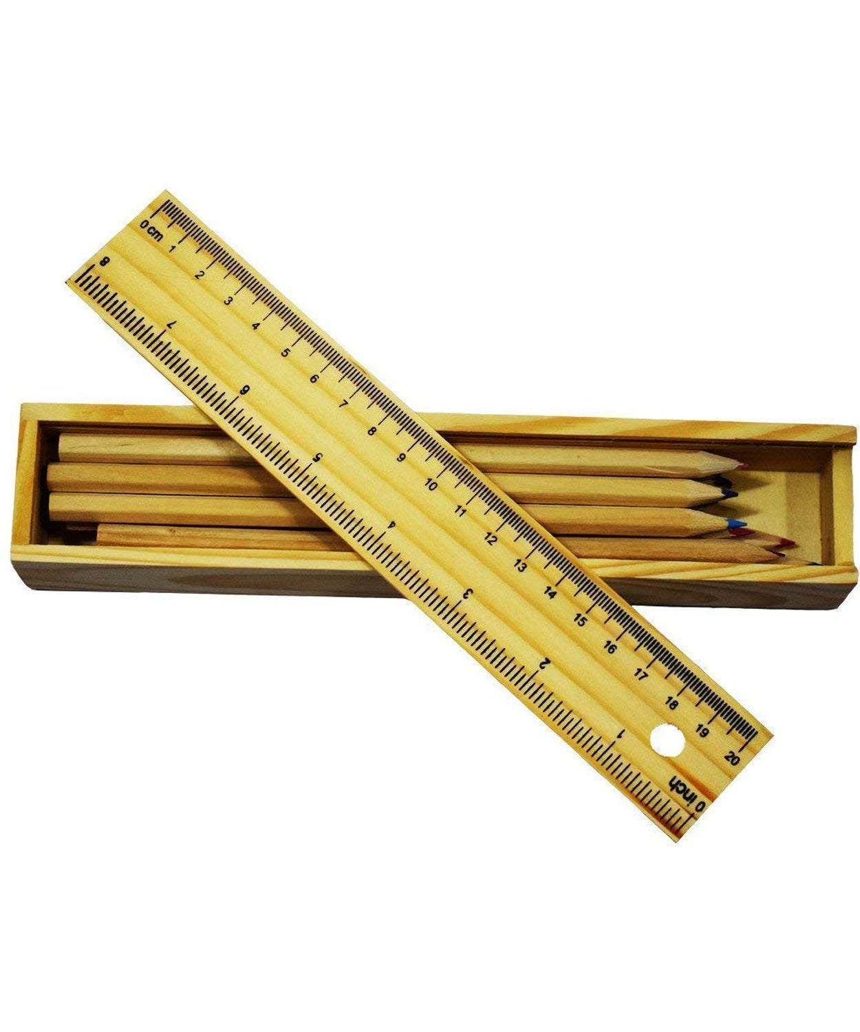 Colorful Wooden Pencil Set with Pencil box, Ruler, Sharpener For for Kids, Artist, Architect (12 Pcs Set)