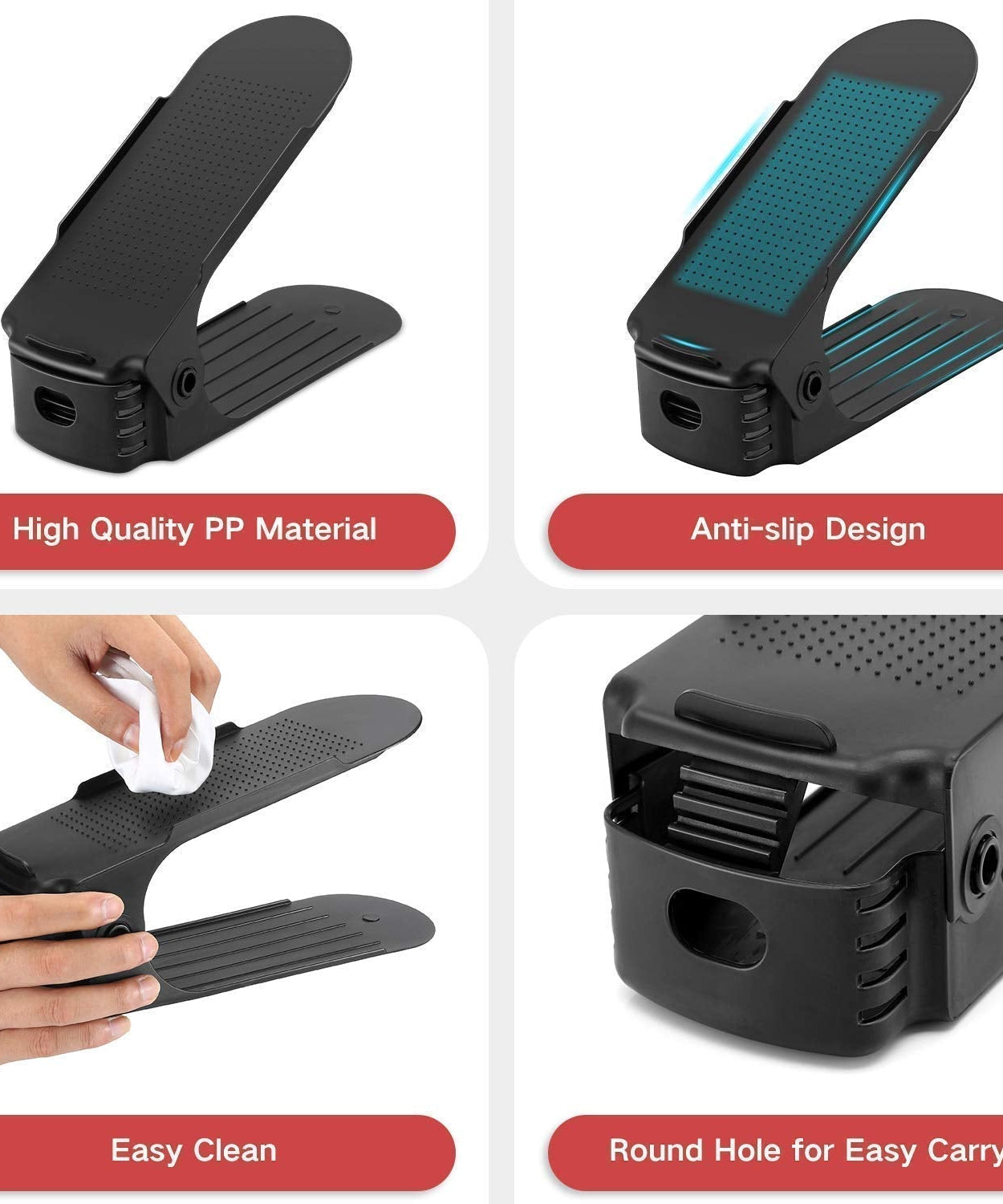 Compact and adjustable shoe slots organizer for efficient storage.