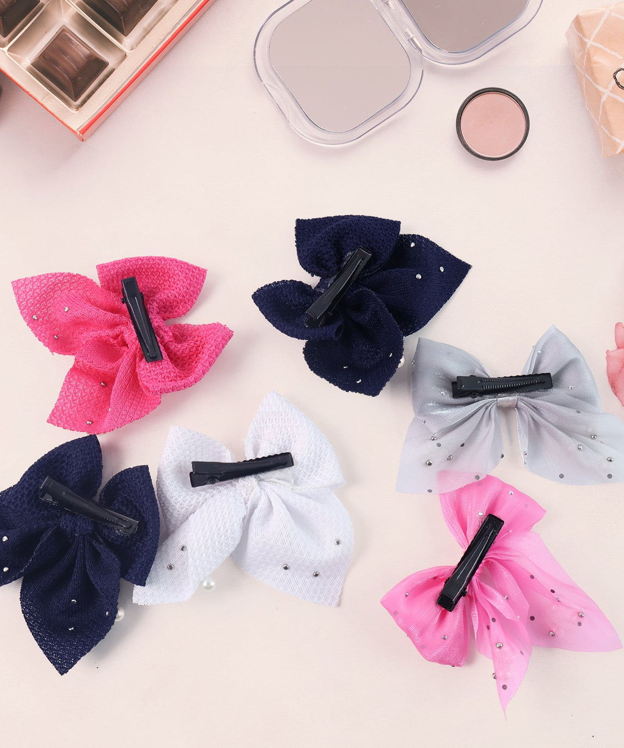 Hair Bow Knot Clip Suitable For Girls (12 Pc / Multicolour & Mix Design) Hair accessories