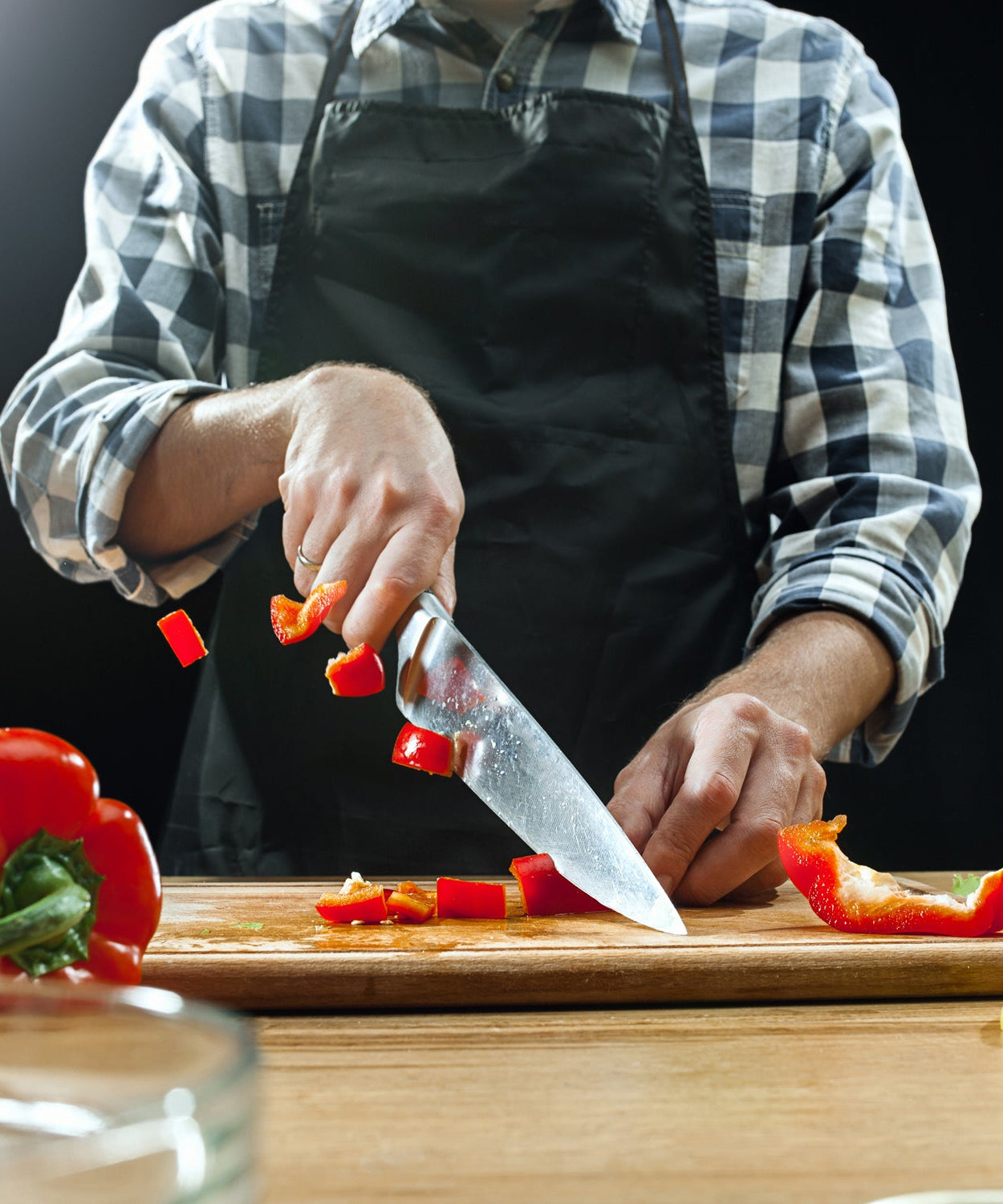 Professional knife set with 5 different kitchen knives.