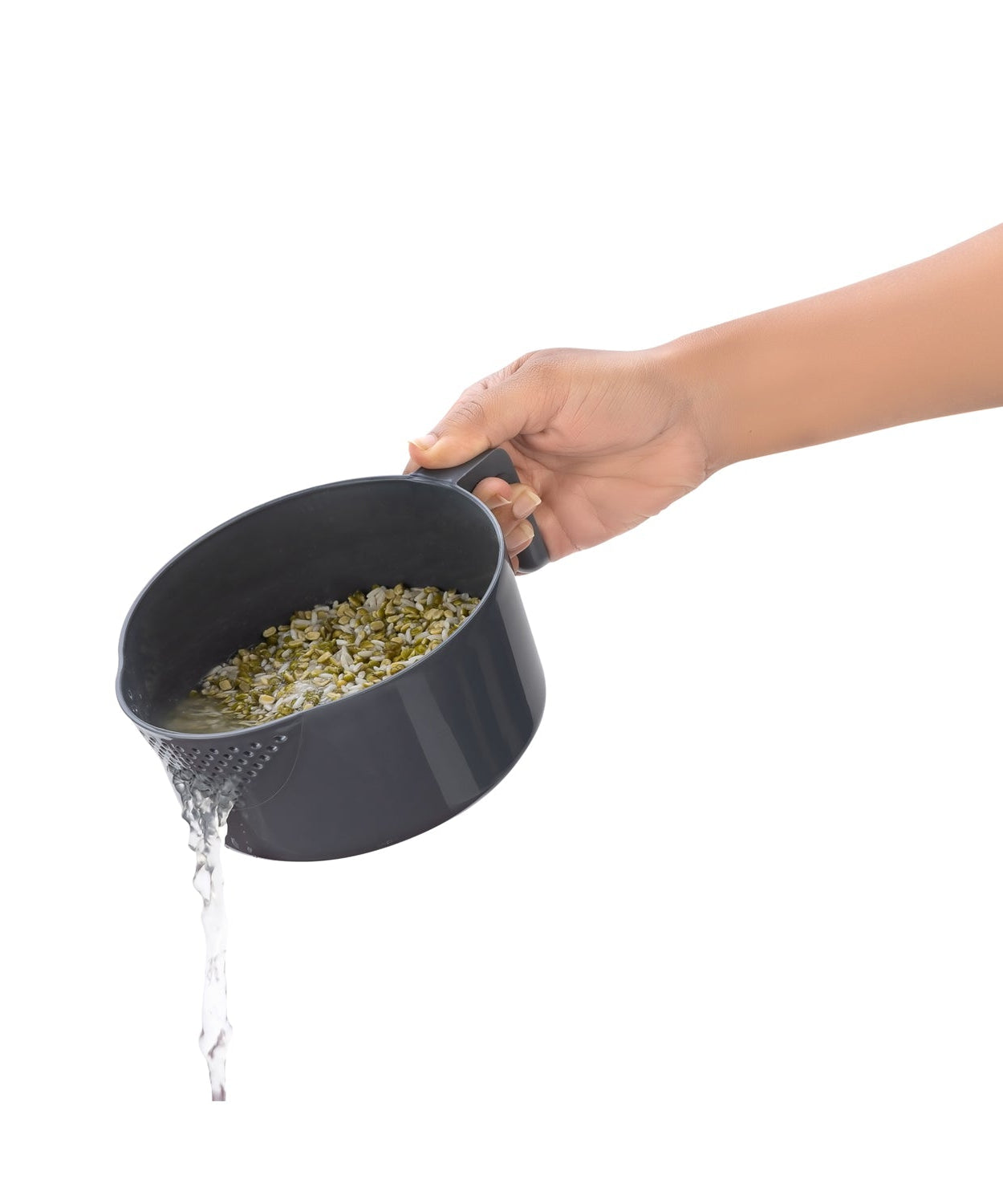 Full view of the rice dispenser with grains inside.