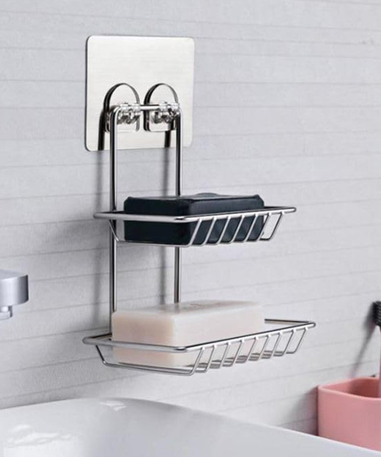 Kitchen Bathroom Soaps Storage Rack with 2 Hook for Home