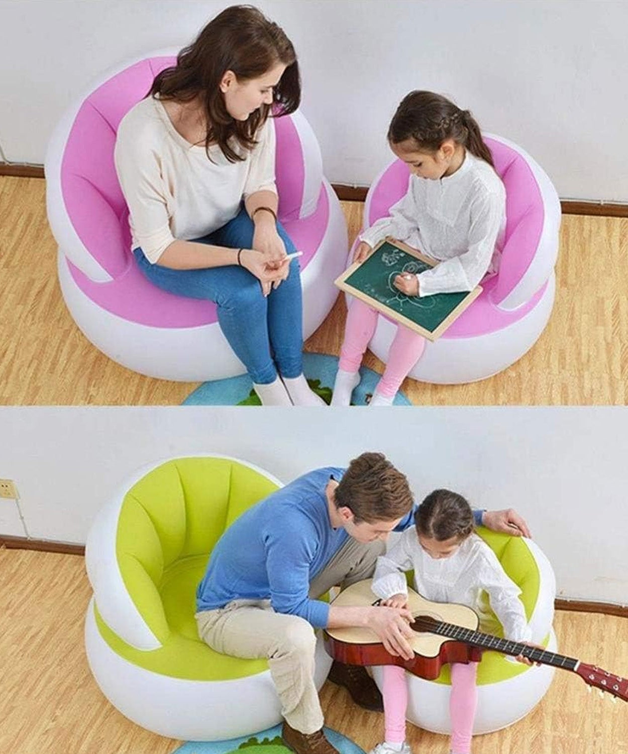 Kids inflatable sofa chair with backrest & Foot Air Pump with Hose (1 Set / 85x74 Cm Approx)