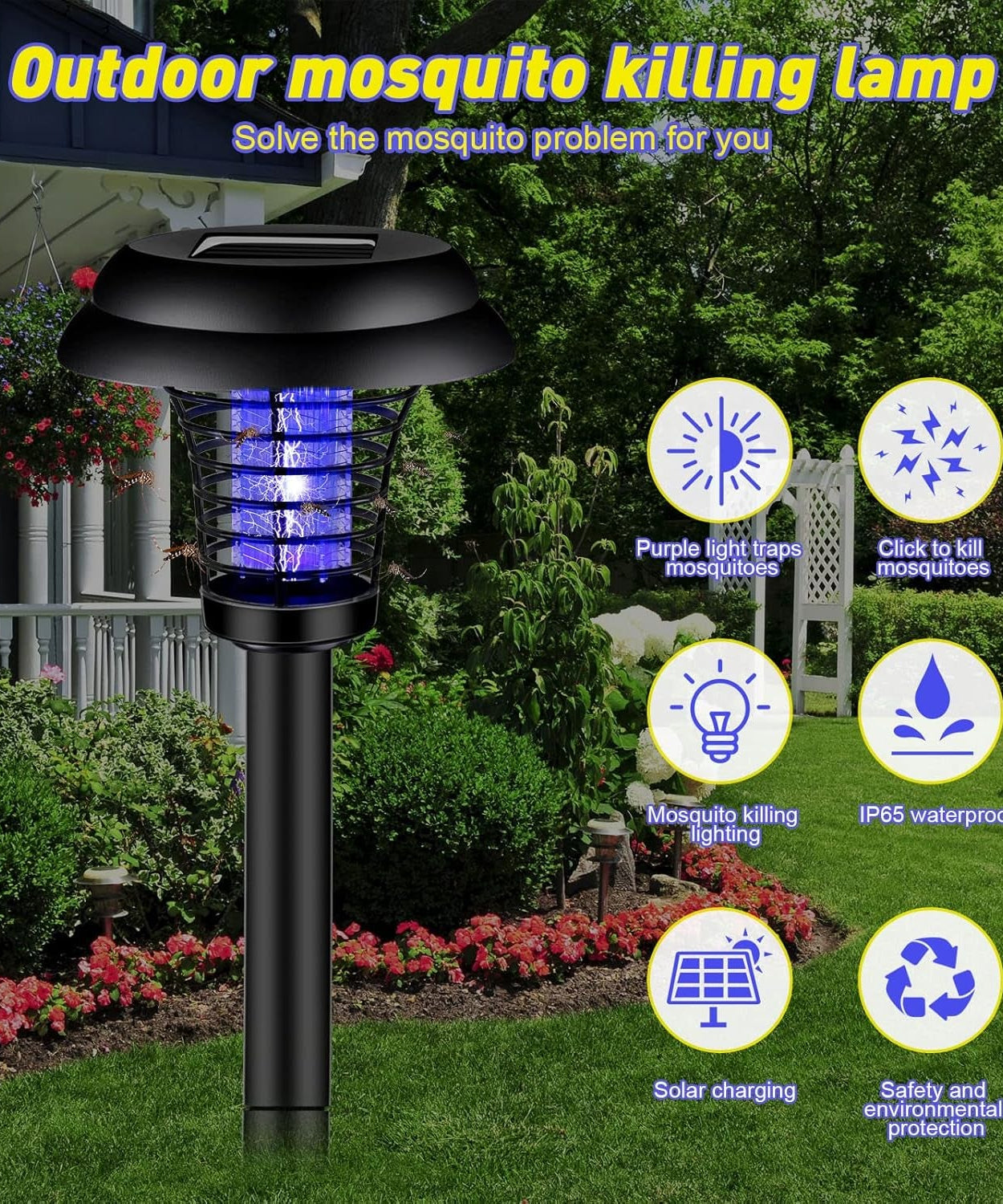 Medium Garden Solar Powered LED Mosquito Trap / Bug Zapper (1 Pc)