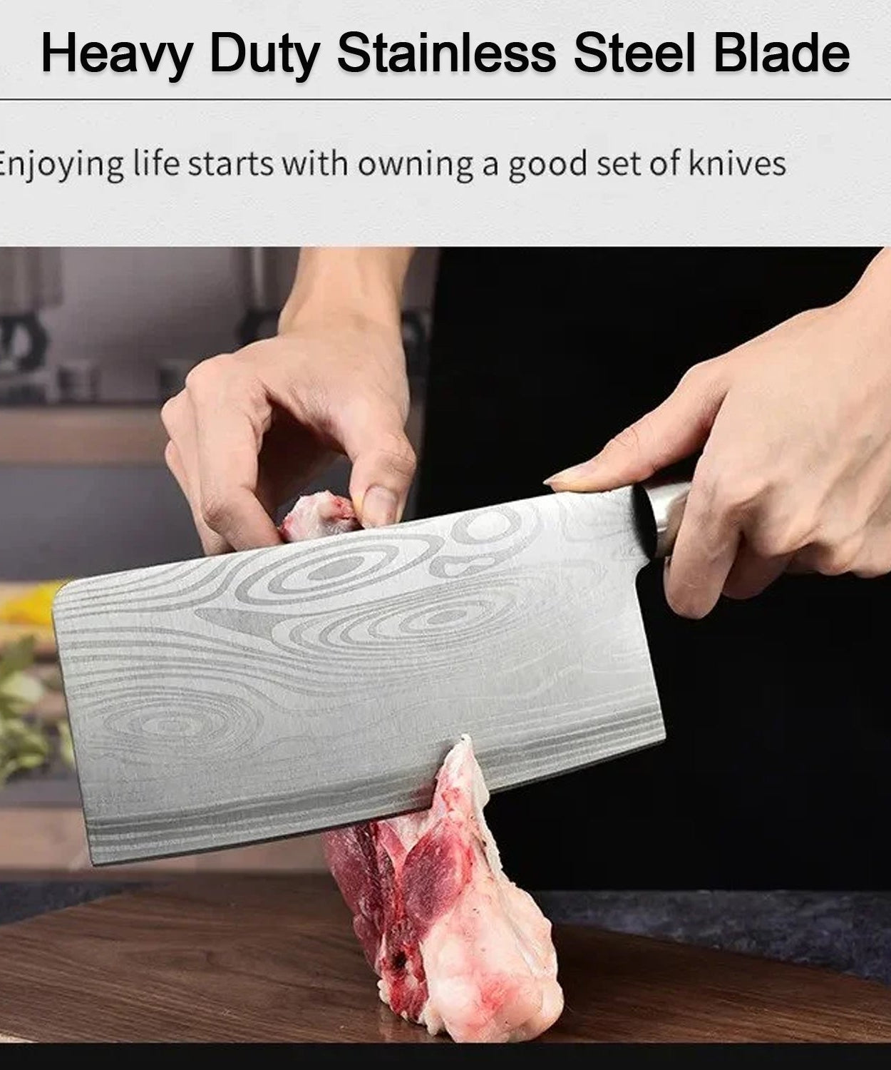 Stainless Steel Chef Damascus Cleaver Vegetable Knife with Plastic Handle & Cover, Multipurpose Use for Kitchen or Restaurant (12 Inch)