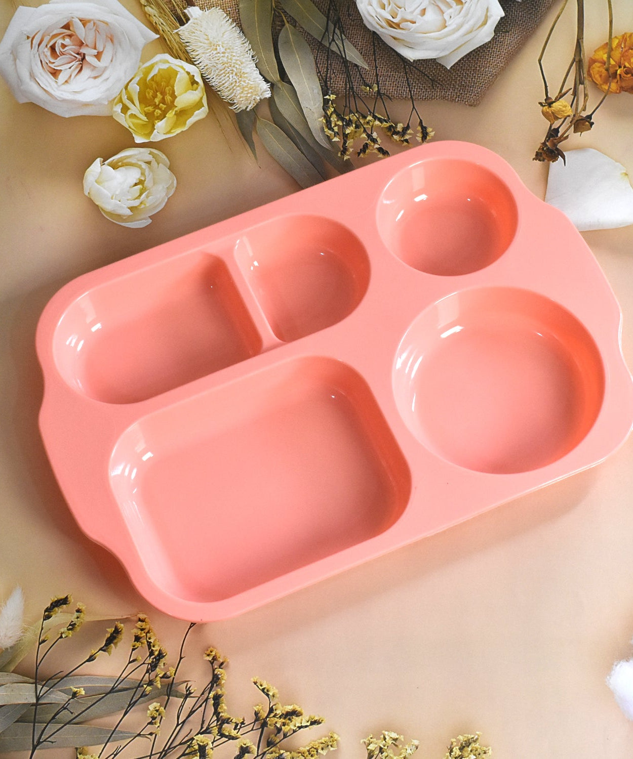 Unbreakable Plastic Food Plates / Biodegradable 5 Compartment Square Plate for Food