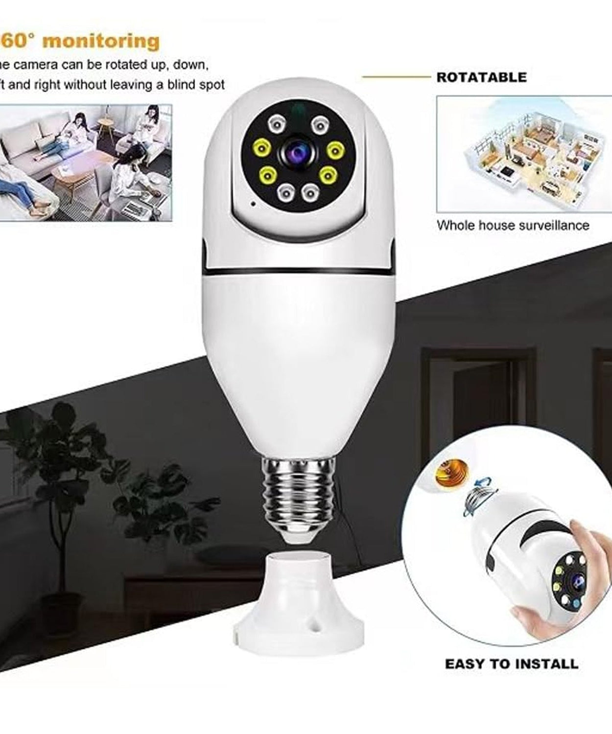 V380 Pro Fisheye 360 Degree Panoramic Wireless WiFi IP CCTV Security Camera (Pack of 1)
