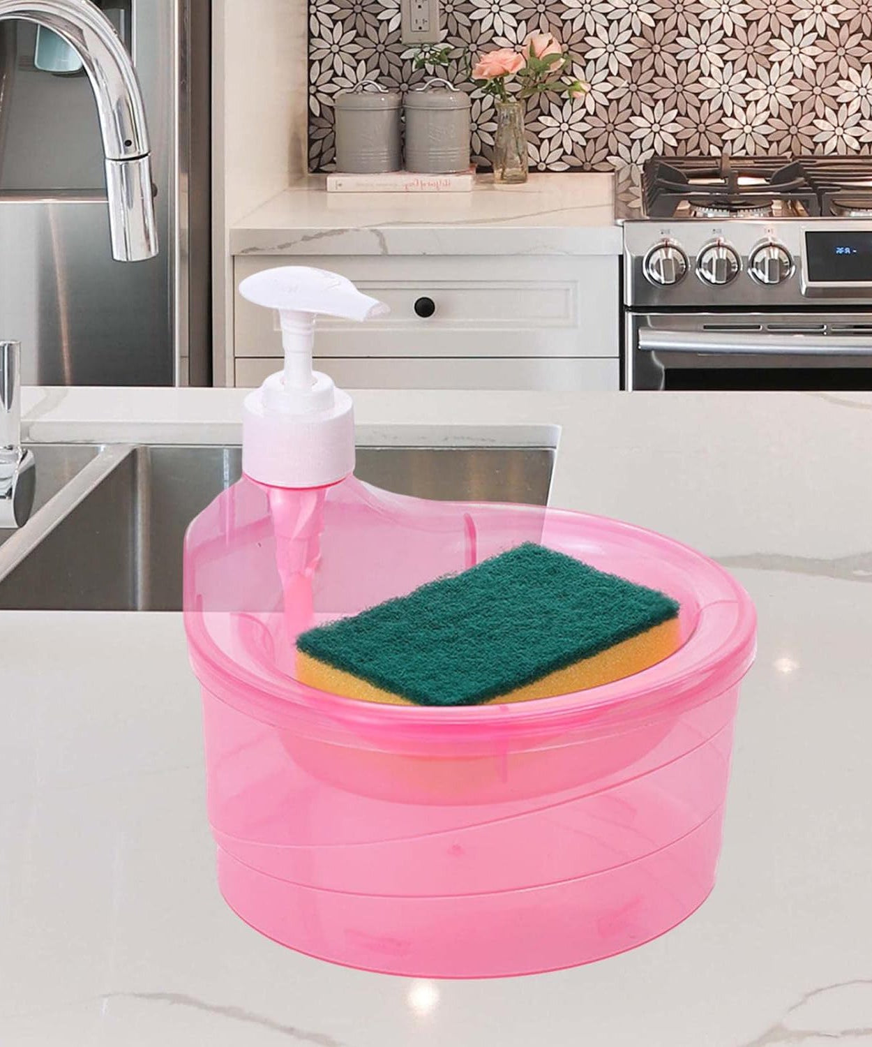 2-in-1 Double Layer Liquid Soap Dispenser with Pump & Sponge – Practical Kitchen & Hotel Sink Soap Pump Bottle (Rectangle)