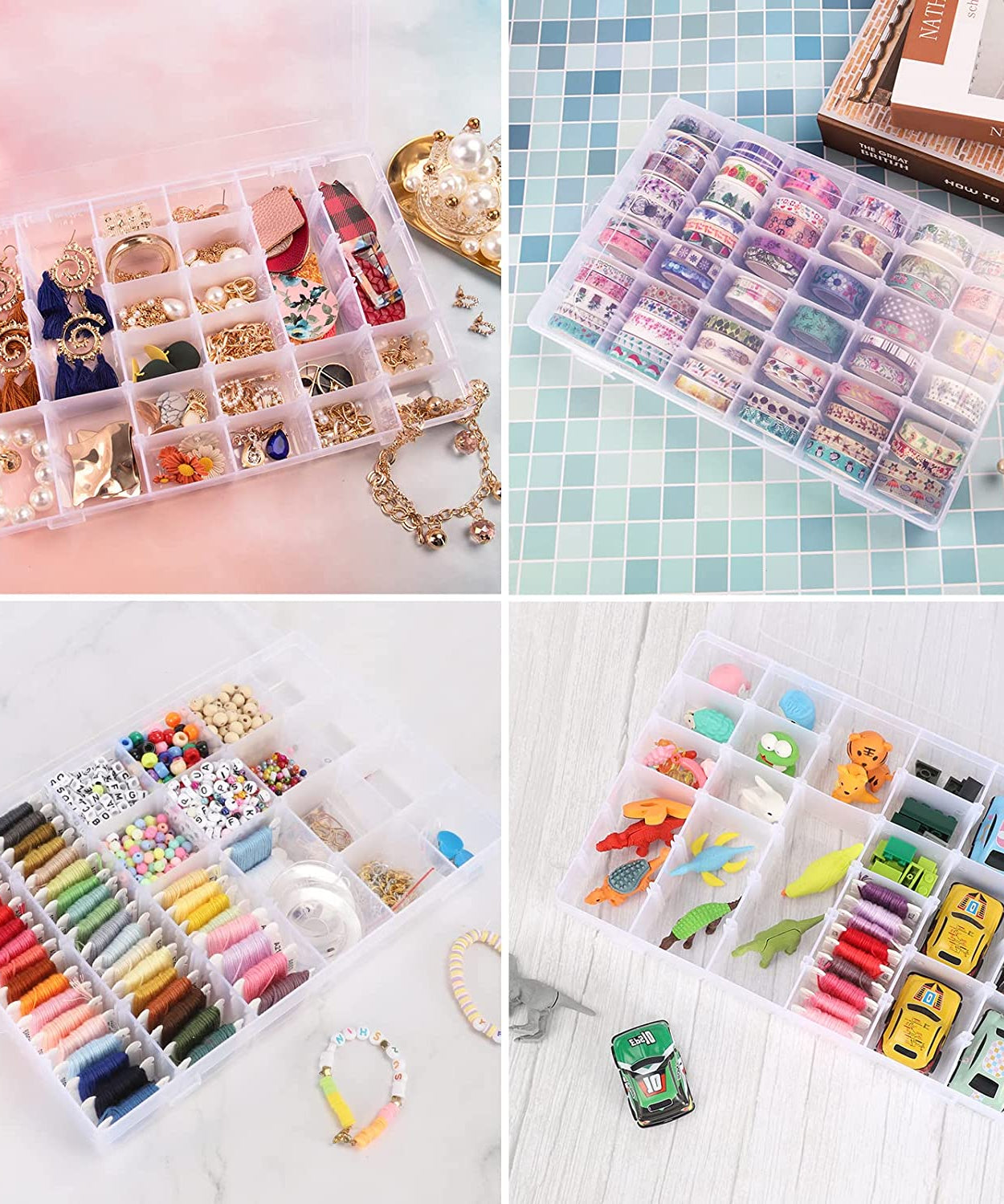 Clear organizer with adjustable parts