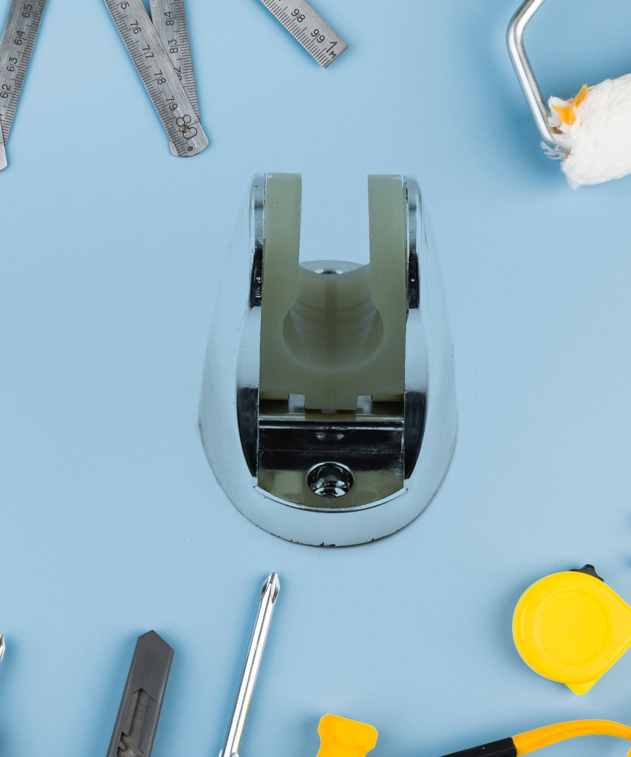 Adjustable hand shower holder with fixing screws, suitable for various bathroom setups.