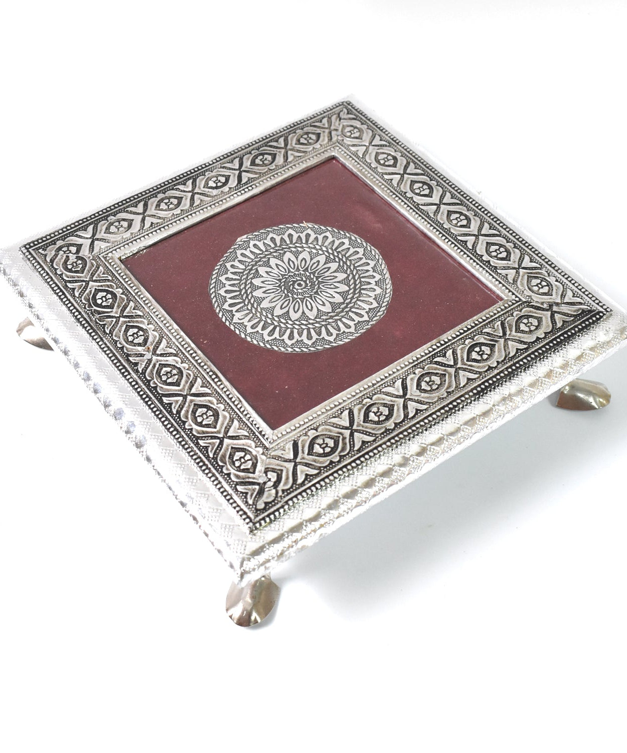 Embossed Peacock Motif Silver Bajot