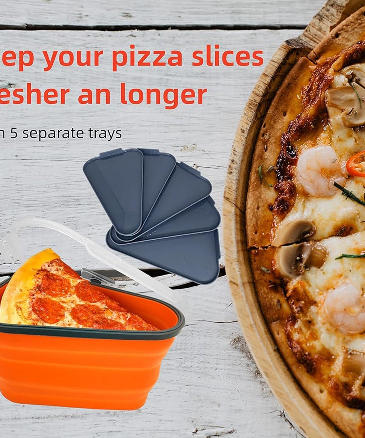 Reusable Expandable Pizza Storage Container with 5 Microwavable Trays – Adjustable for Home & Outdoor Use