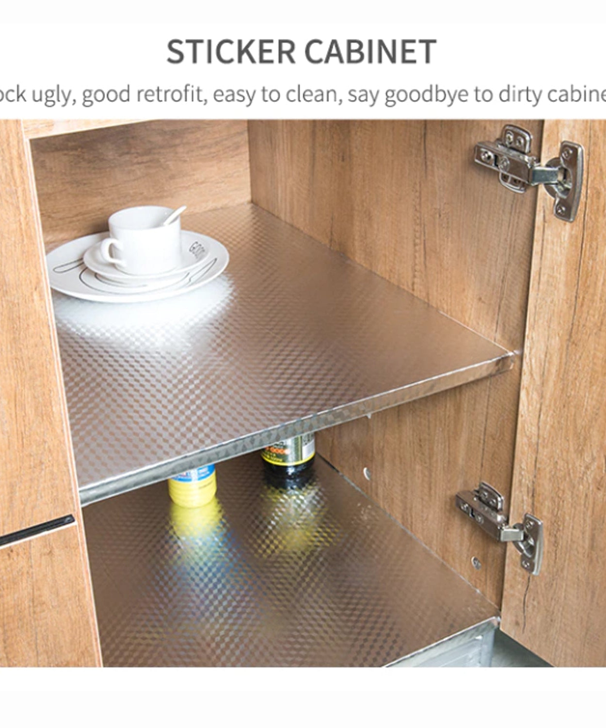 Foil sticker, 2 meters long, used to cover and protect kitchen surfaces from stains.