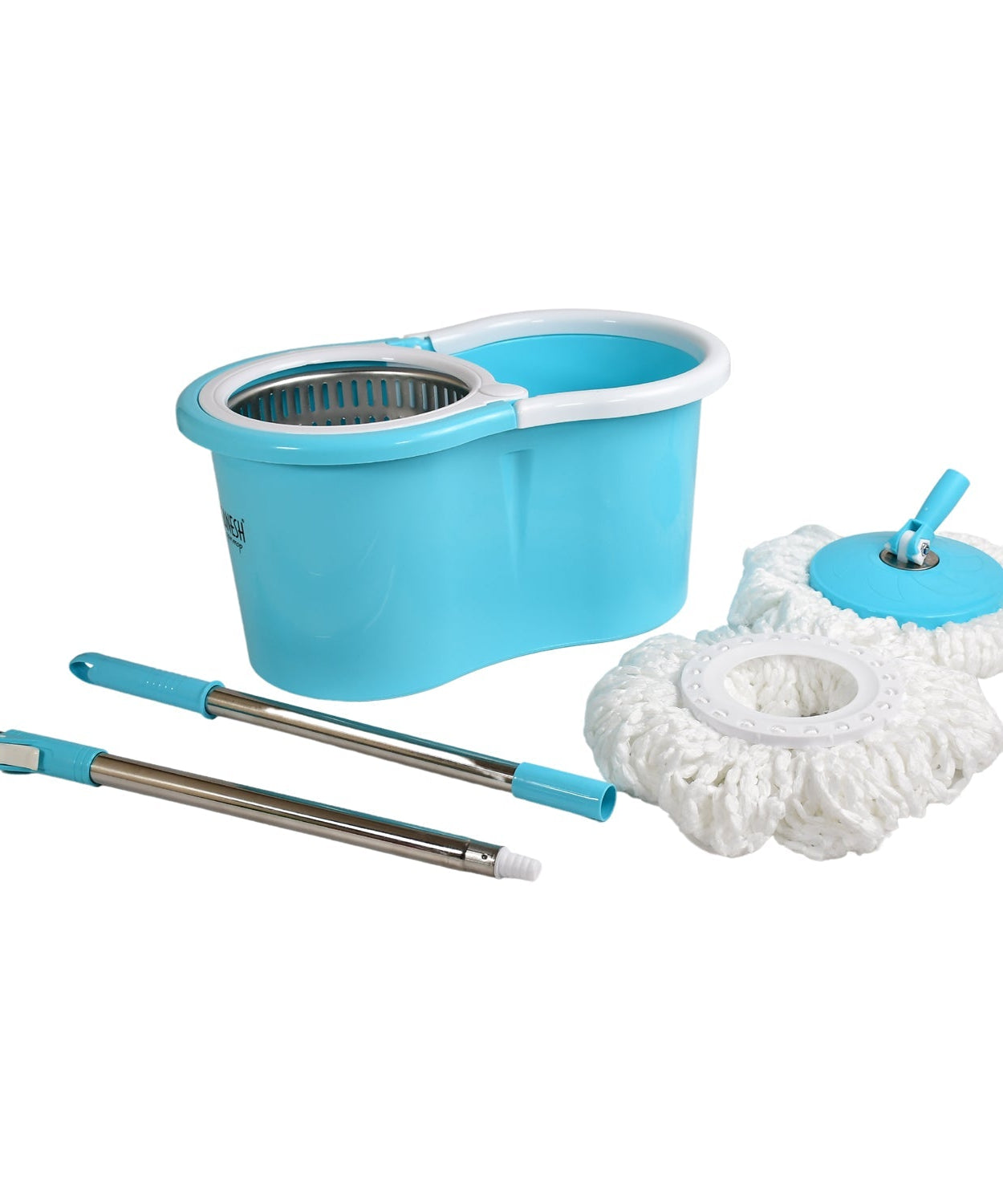 Steel spinner bucket mop with 360-degree spin.