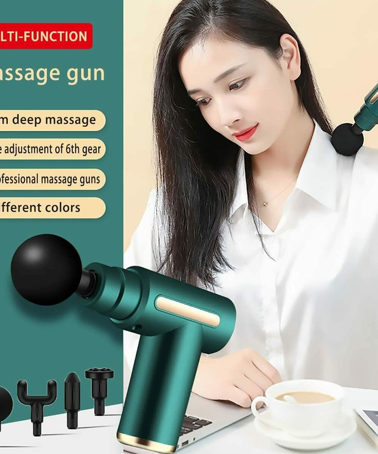 Body massage machine with percussion therapy for muscle pain relief.